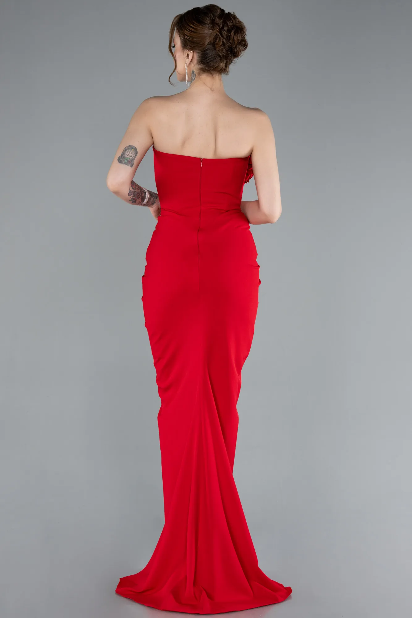 Red-Rose Strapless Slit Long Mermaid Evening Gown ABU4800