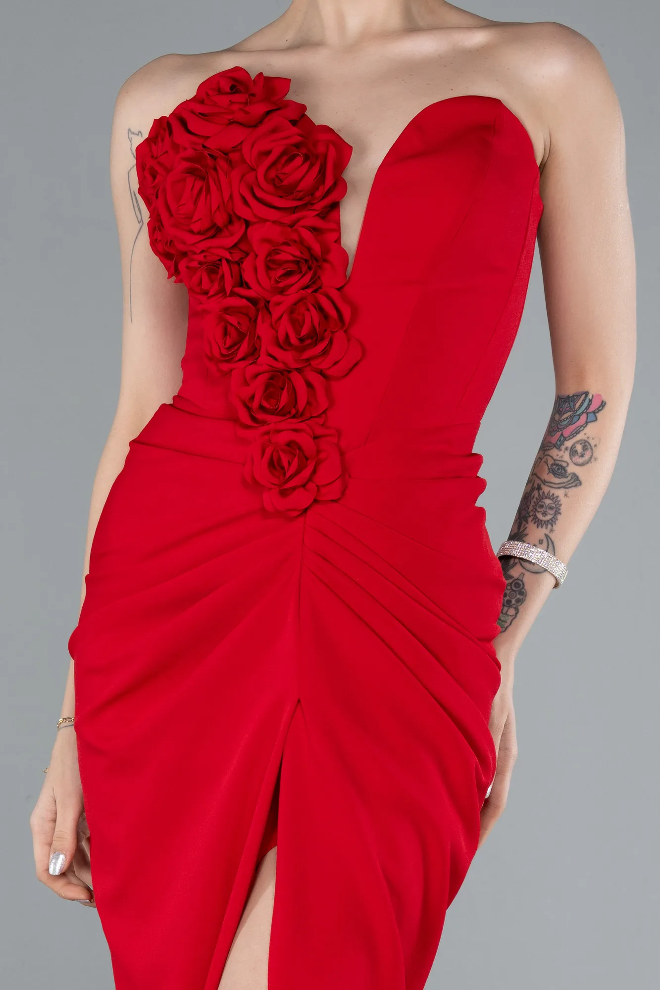 Red-Rose Strapless Slit Long Mermaid Evening Gown ABU4800