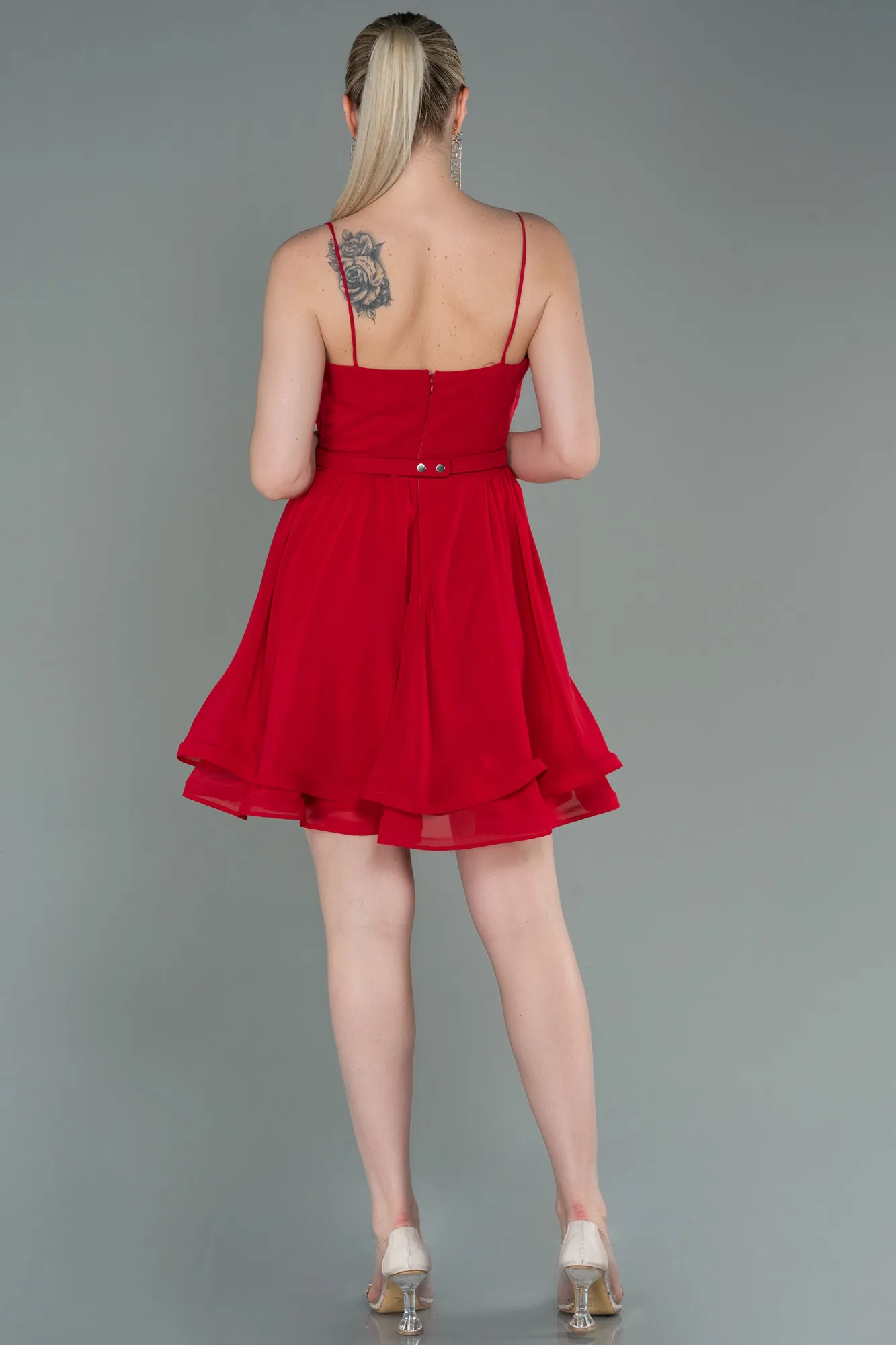 Red-Short Chiffon Evening Dress ABK1787