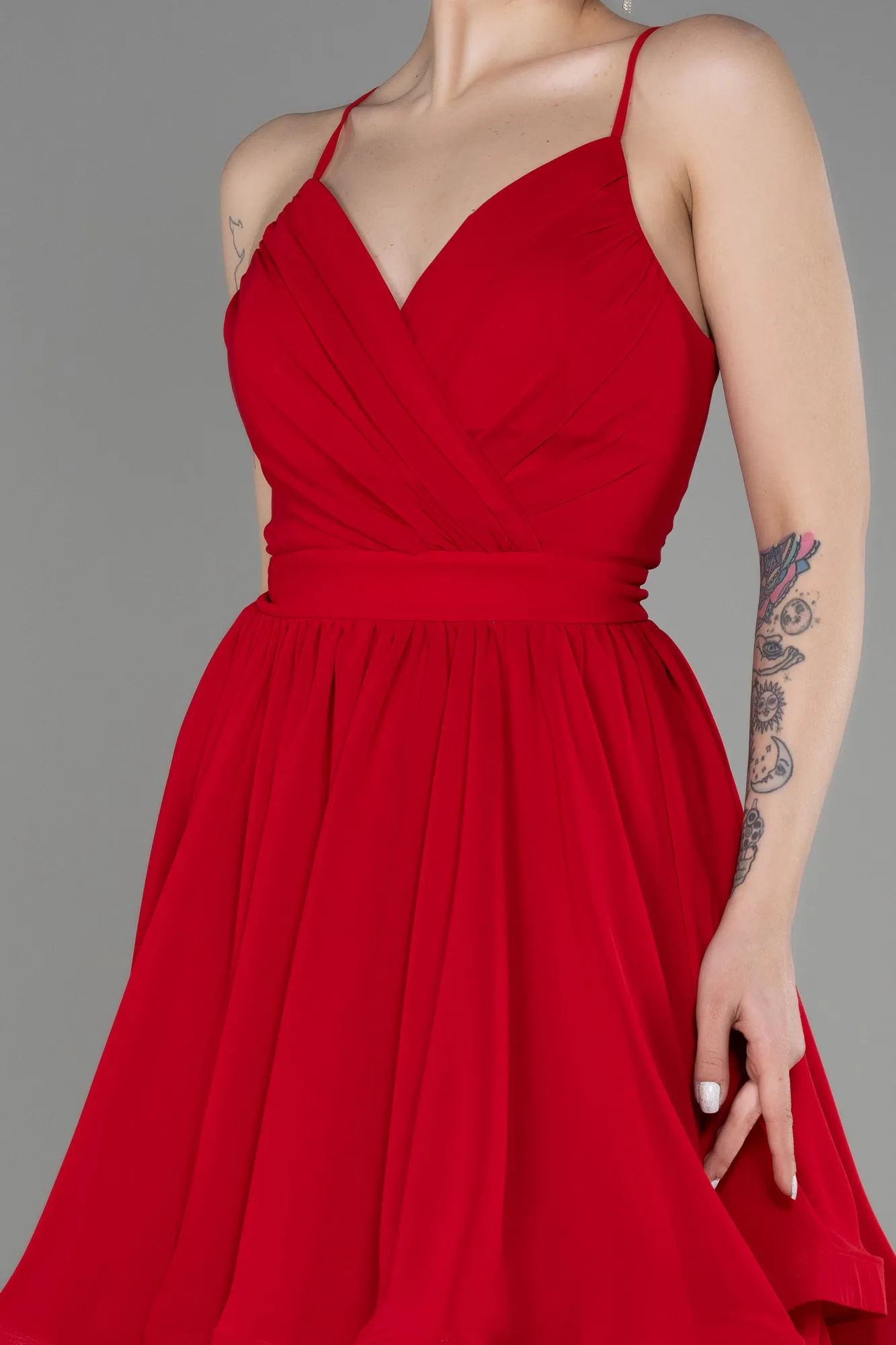 Red-Short Chiffon Evening Dress ABK1984