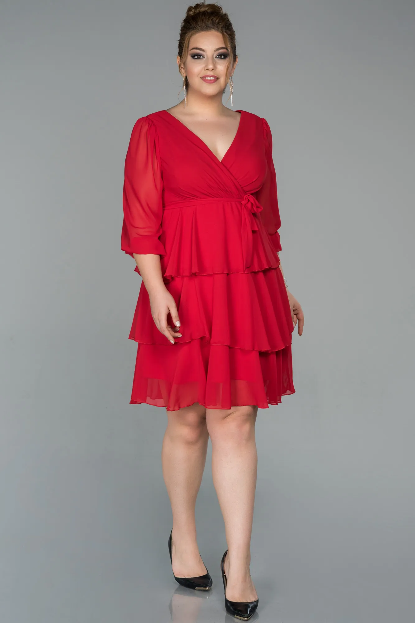 Red-Short Chiffon Oversized Evening Dress ABK1002