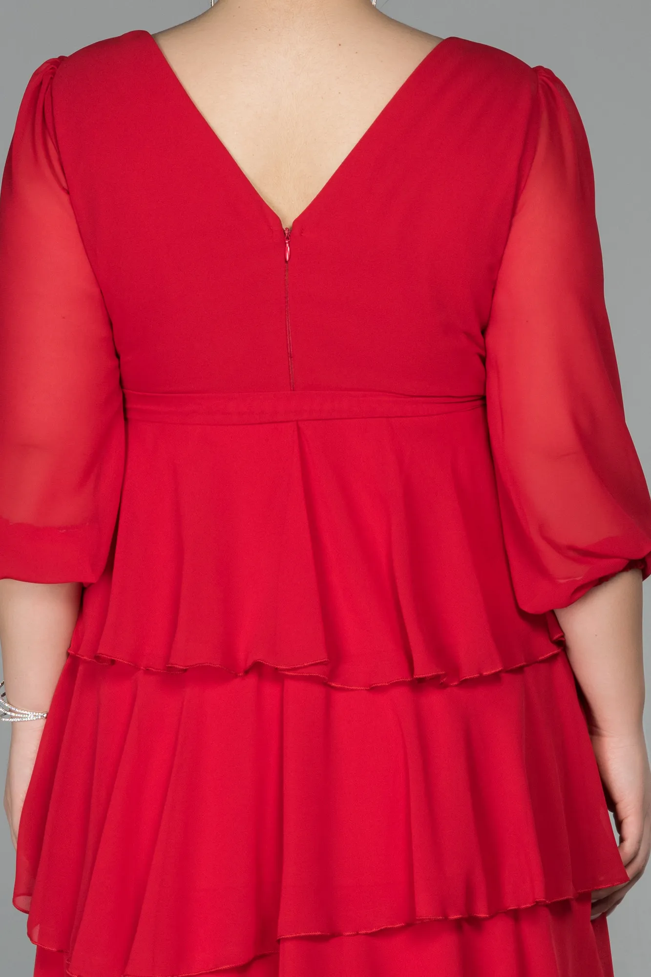 Red-Short Chiffon Oversized Evening Dress ABK1002