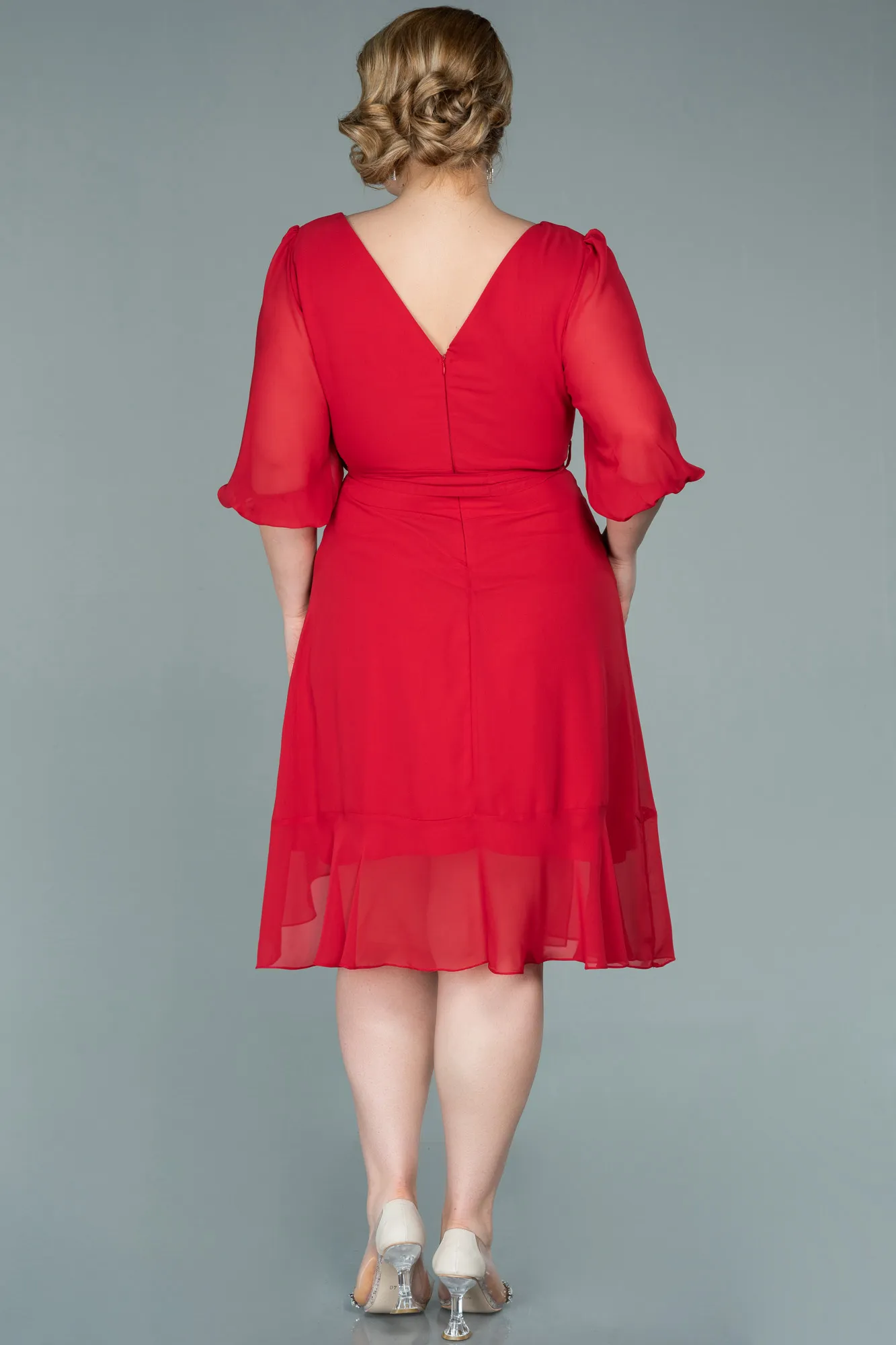 Red-Short Chiffon Oversized Evening Dress ABK1340