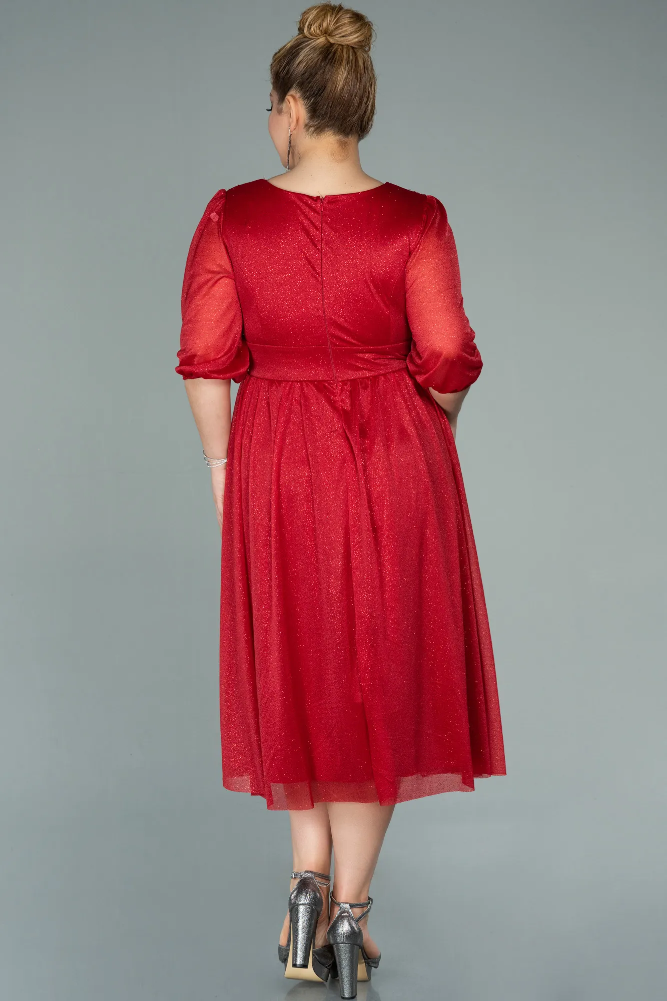 Red-Short Plus Size Evening Dress ABK1098