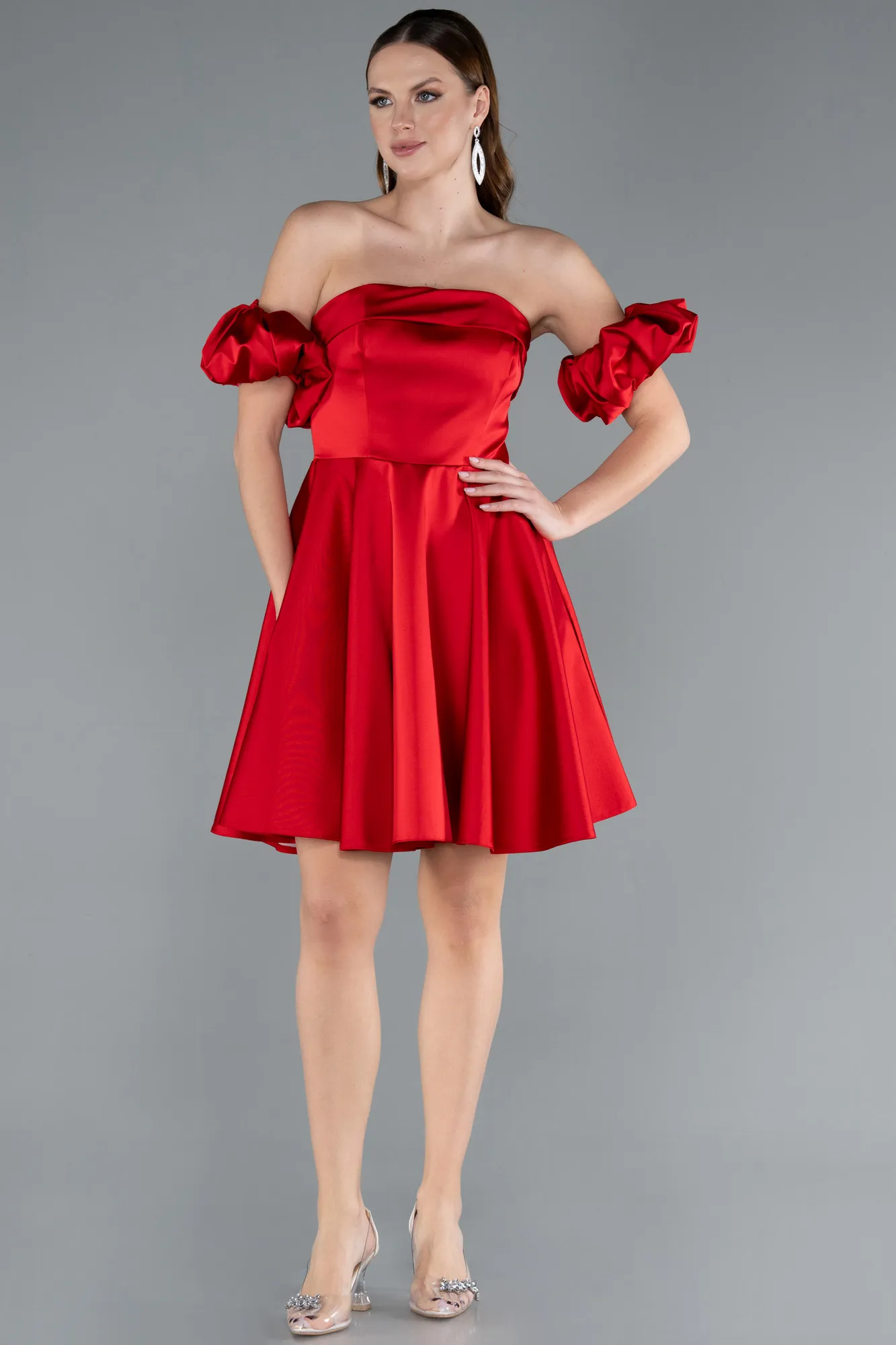 Red-Short Satin Cocktail Dress ABK2215