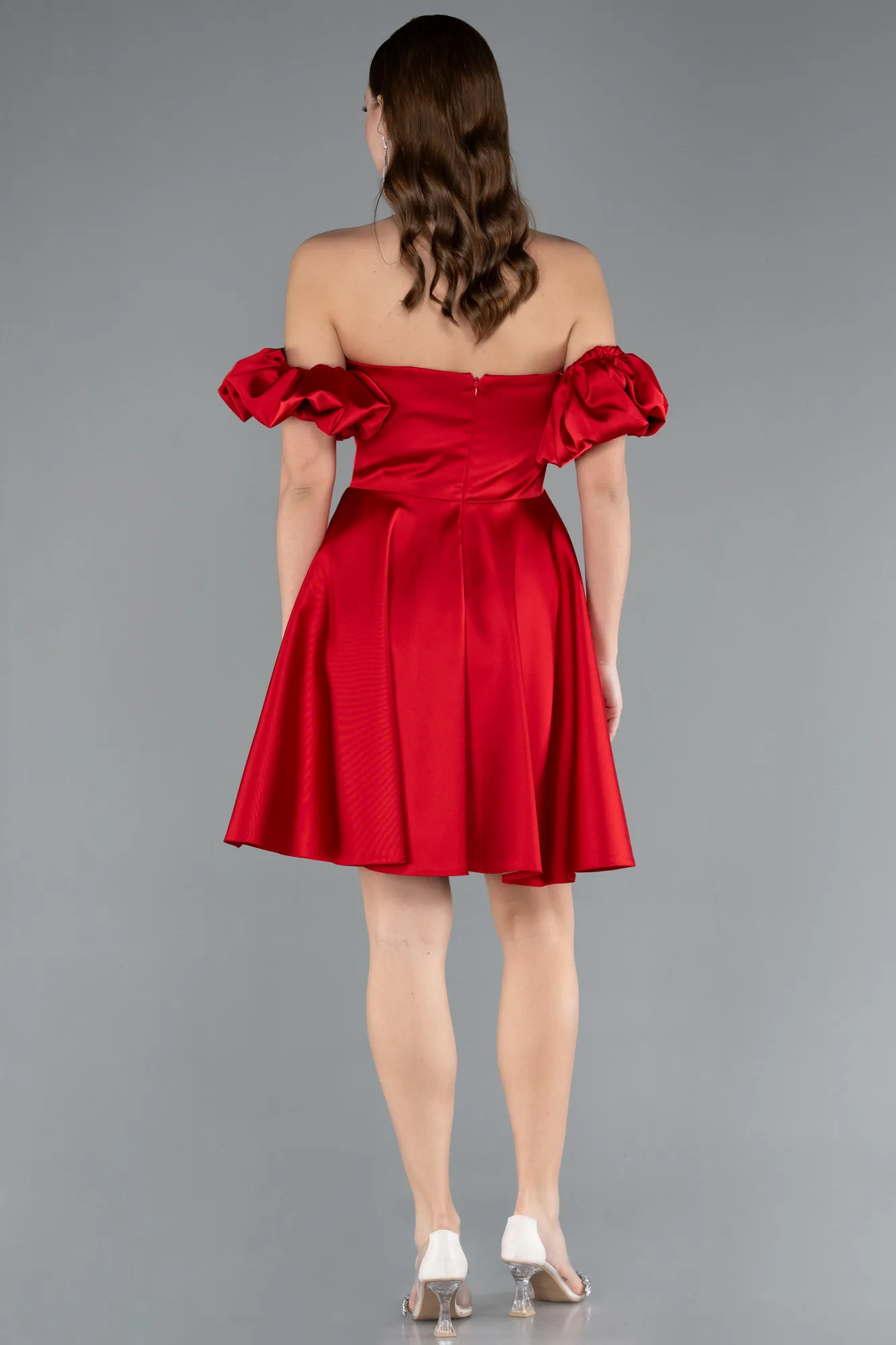 Red-Short Satin Cocktail Dress ABK2215