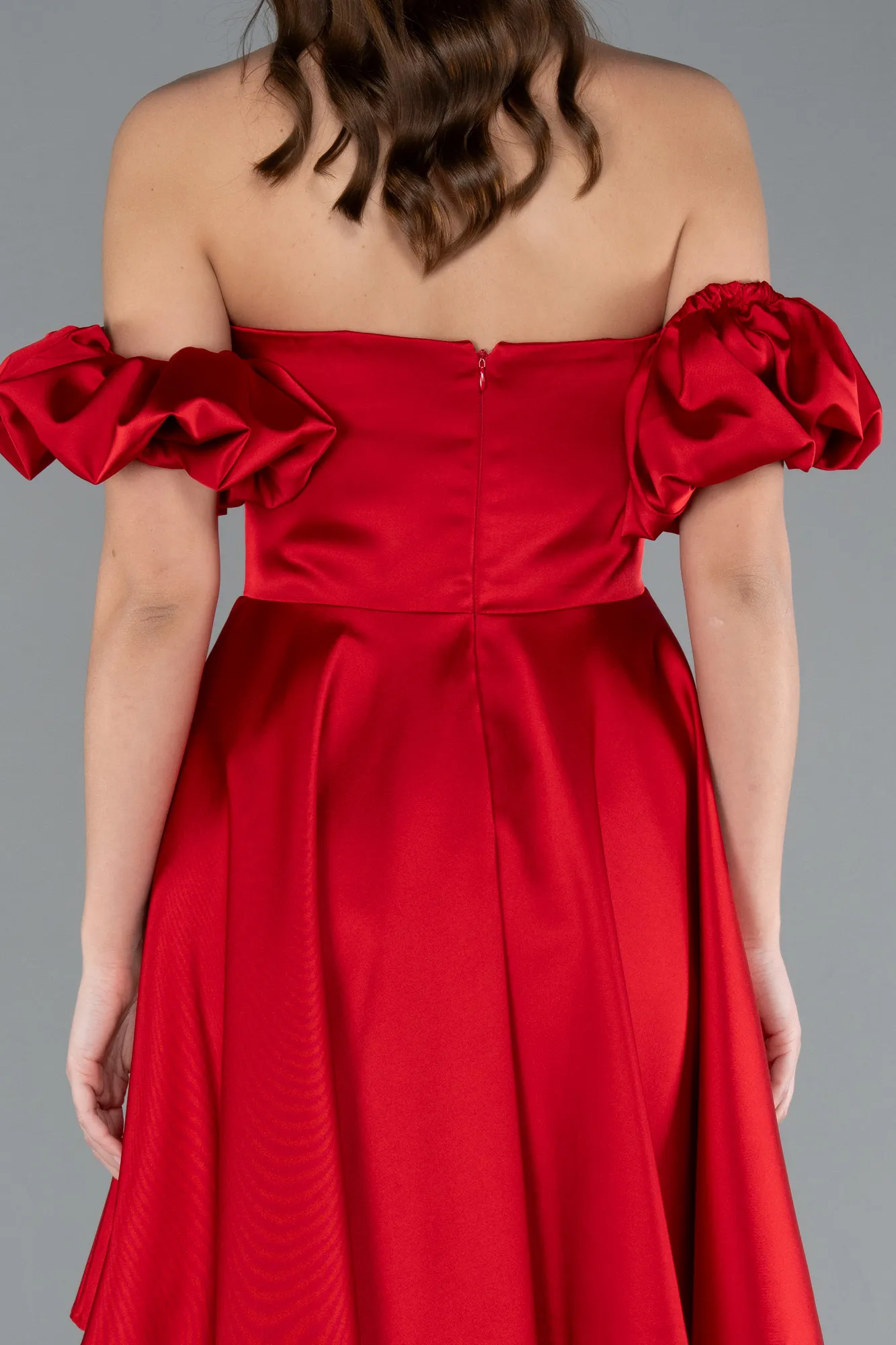 Red-Short Satin Cocktail Dress ABK2215