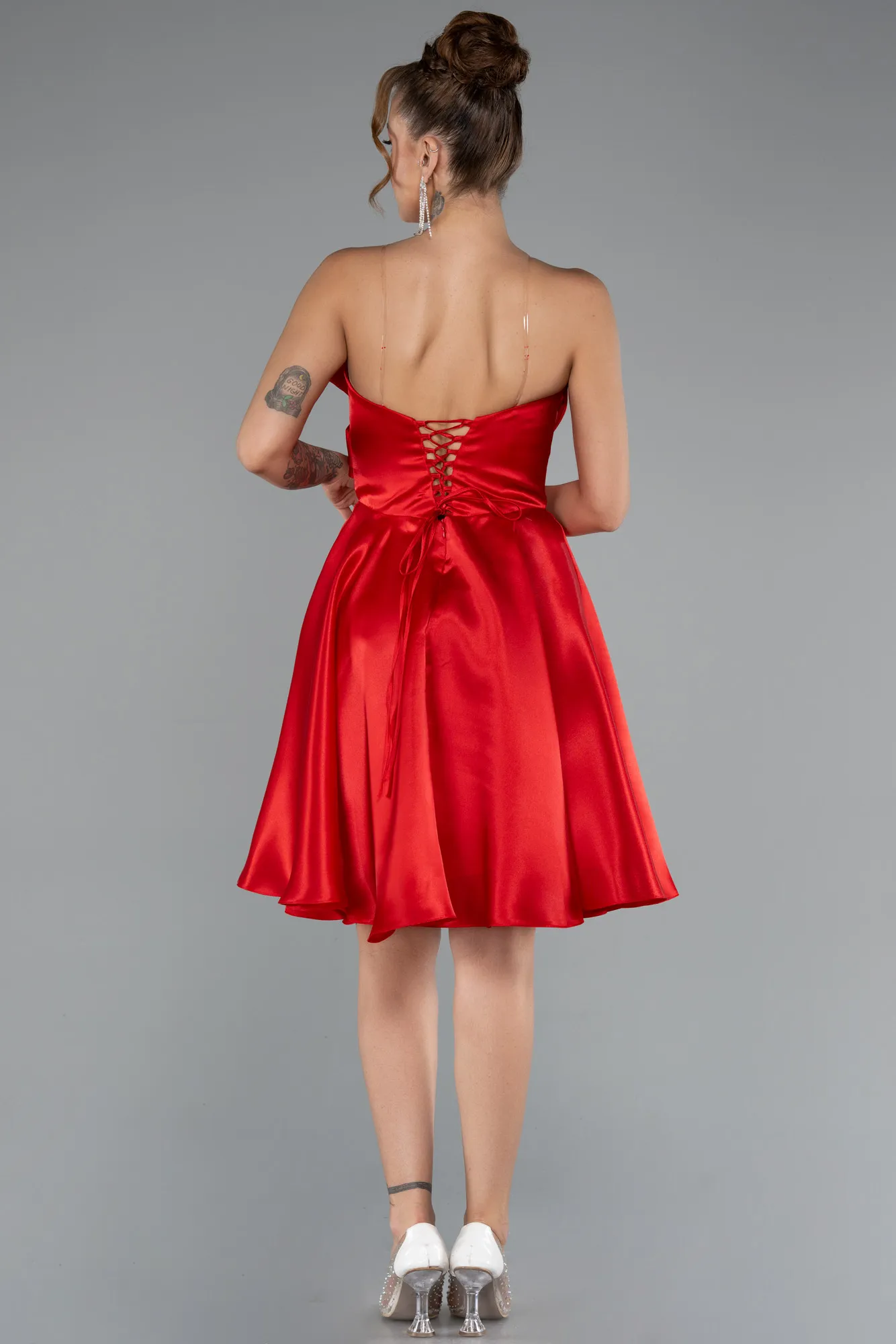 Red-Short Satin Cocktail Dress ABK2394