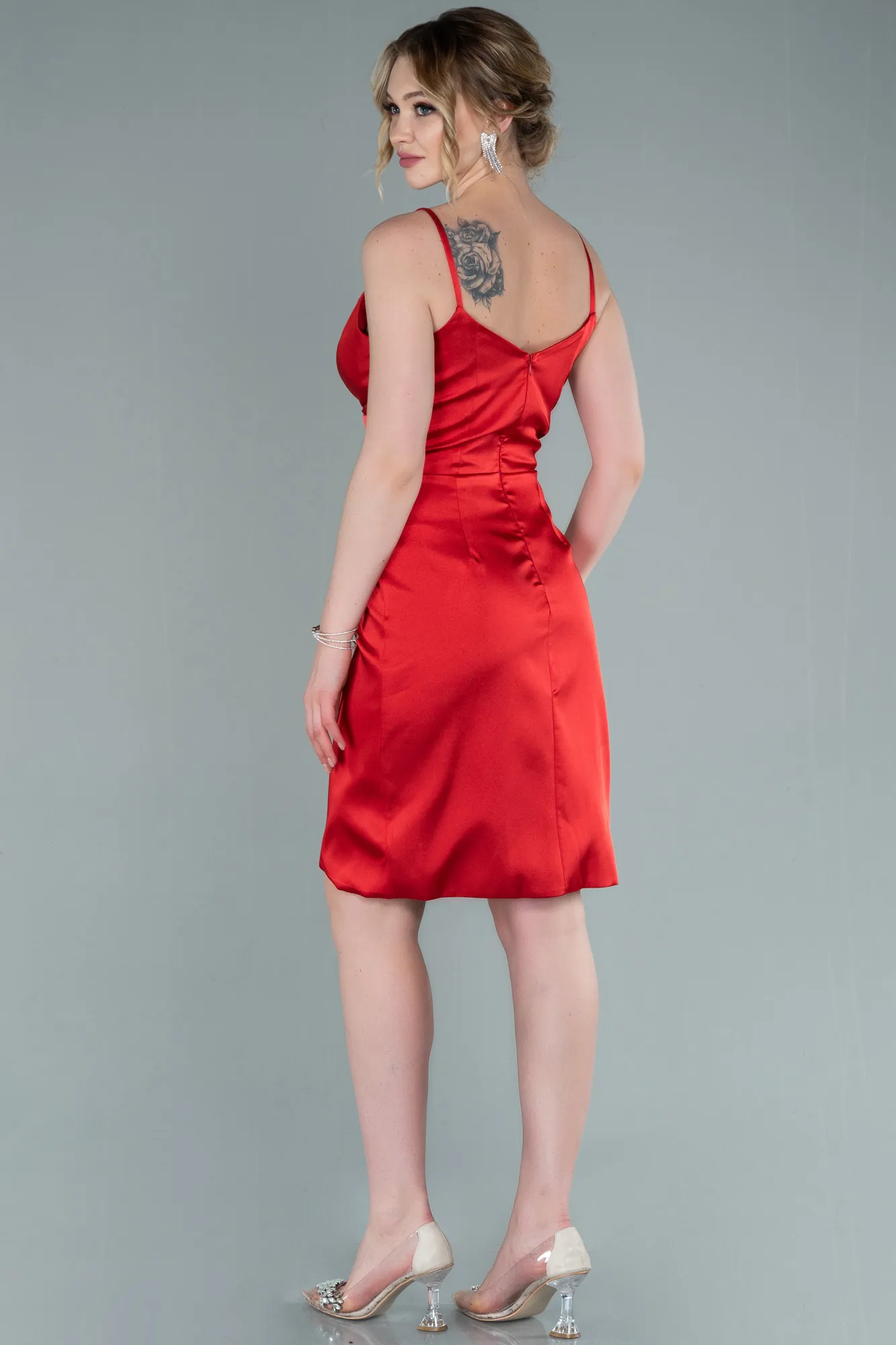 Red-Short Satin Invitation Dress ABK1081
