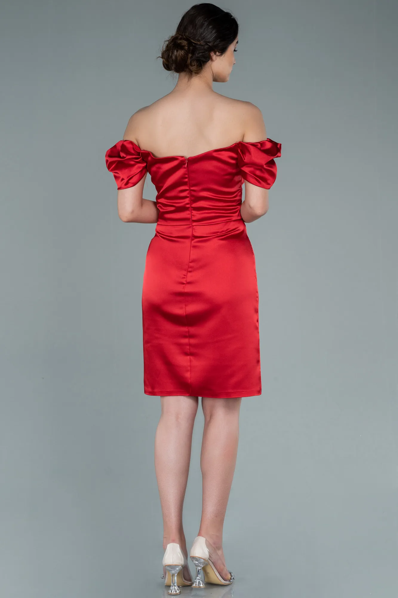 Red-Short Satin Invitation Dress ABK1394