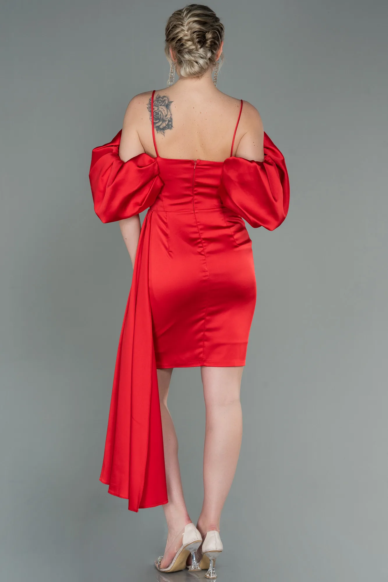 Red-Short Satin Invitation Dress ABK1773