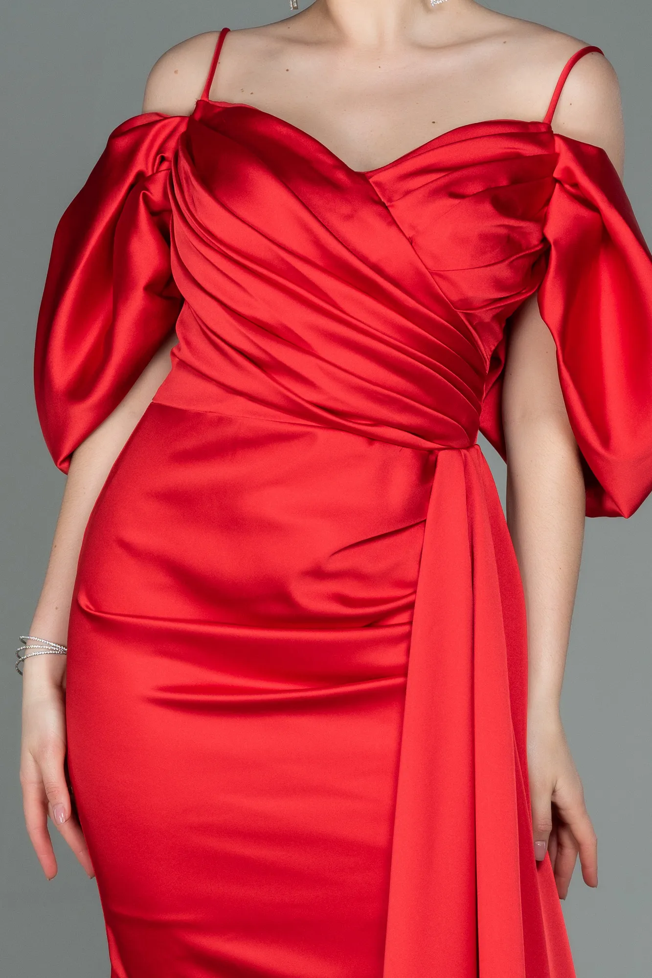 Red-Short Satin Invitation Dress ABK1773