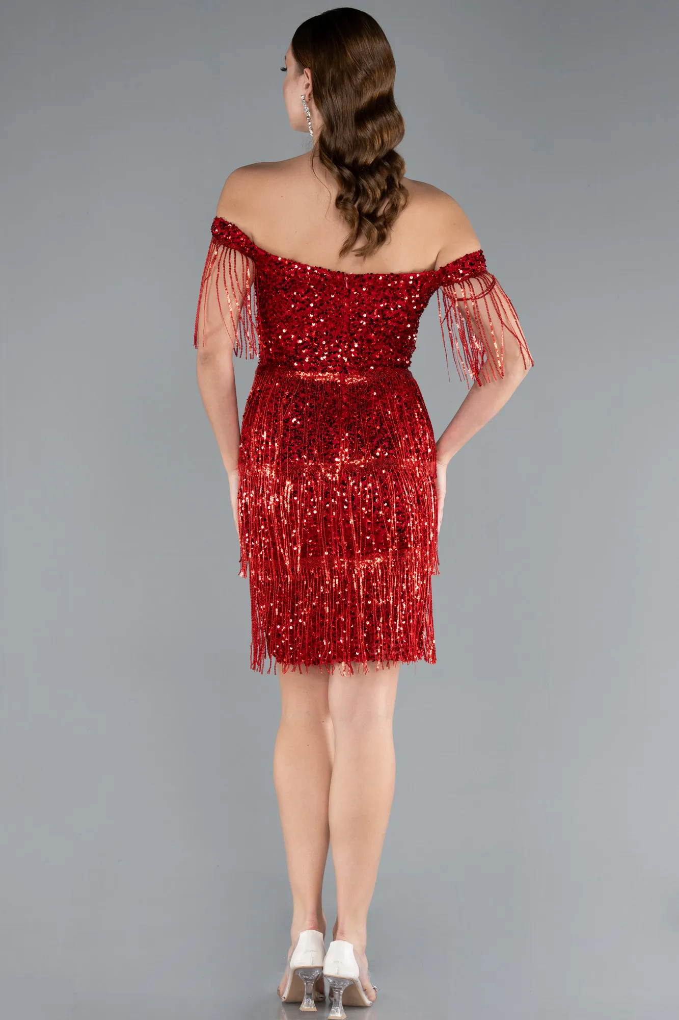 Red-Short Scaly Party Dress ABK2334