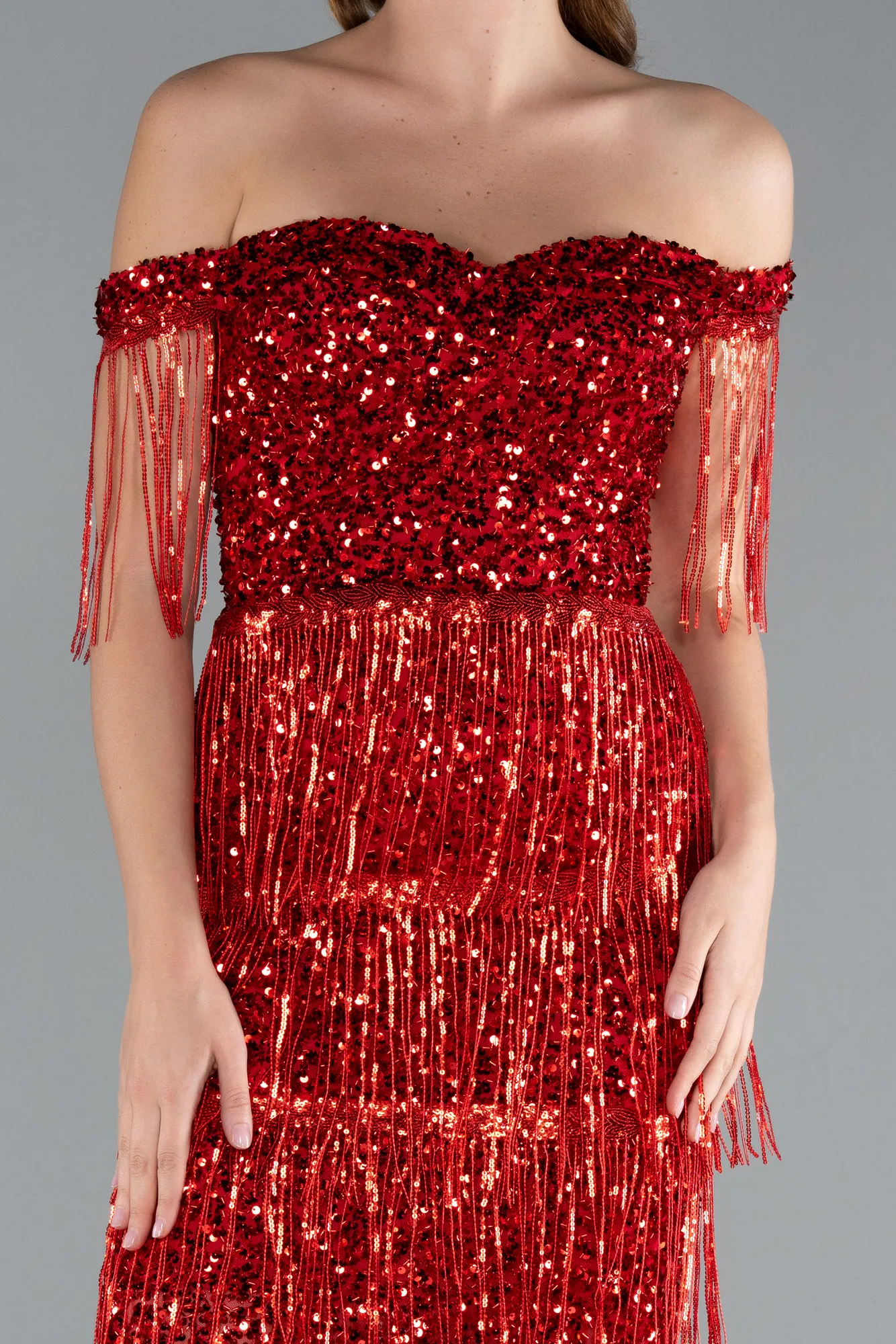 Red-Short Scaly Party Dress ABK2334