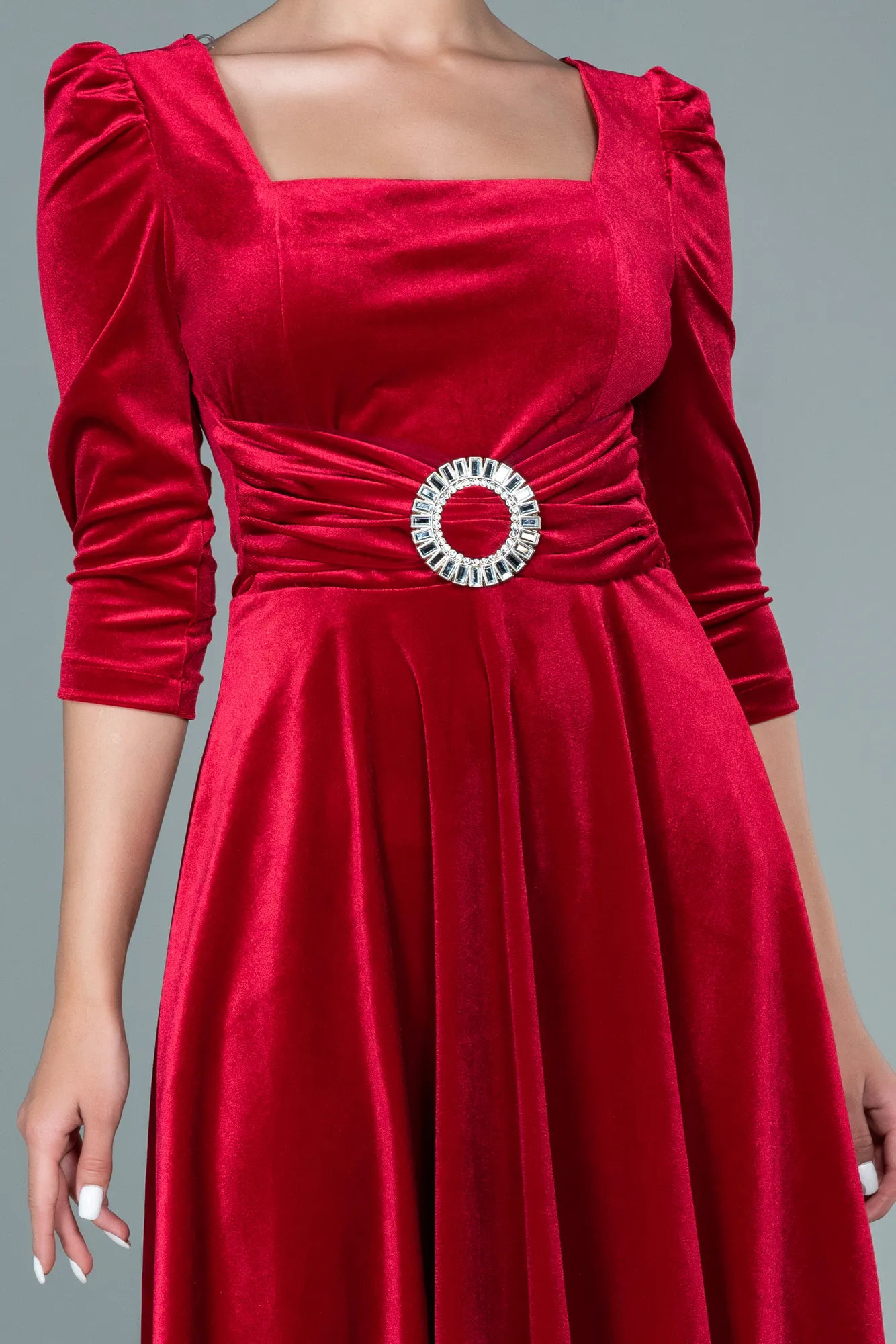 Red-Short Velvet Invitation Dress ABK1514