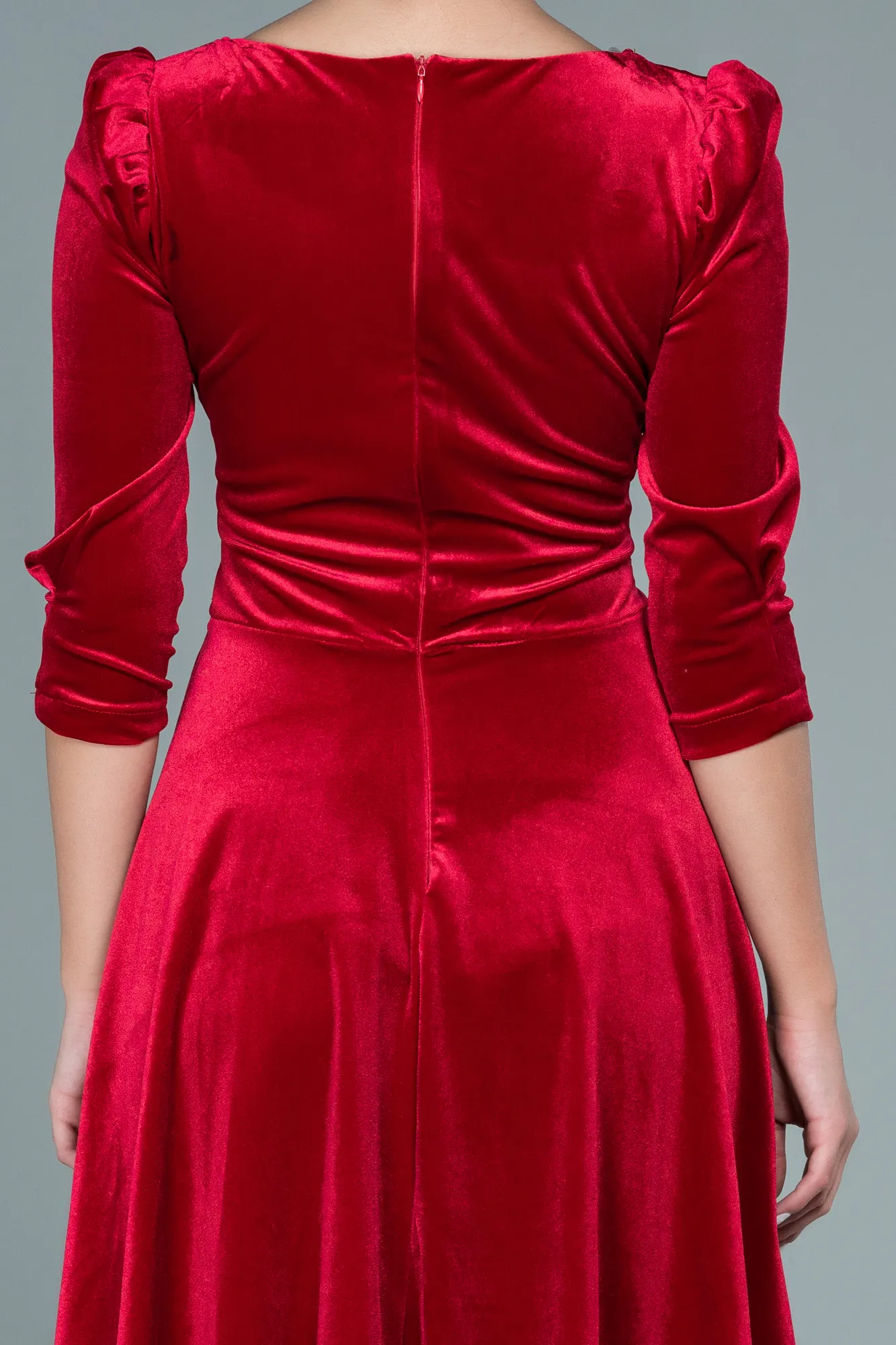 Red-Short Velvet Invitation Dress ABK1514