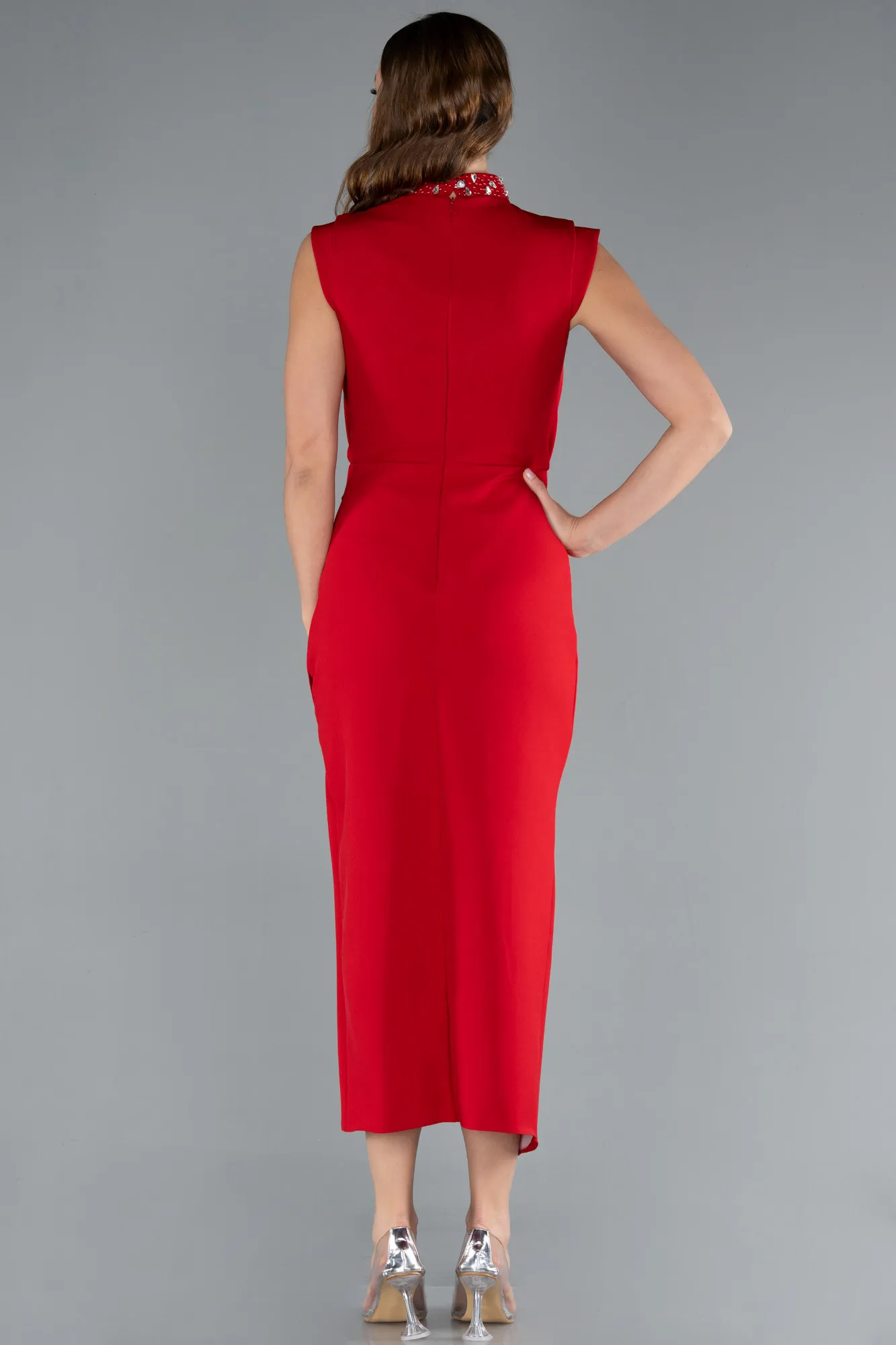 Red-Sleeveless Midi Cocktail Dress ABK2309