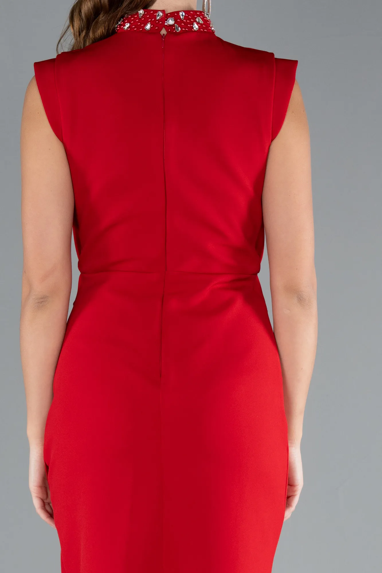 Red-Sleeveless Midi Cocktail Dress ABK2309