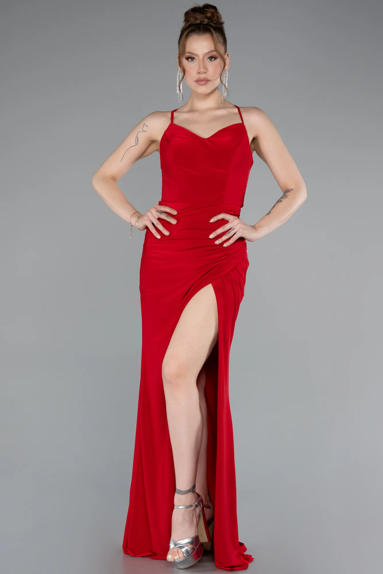 Red-Slit Long Evening Dress ABU3949