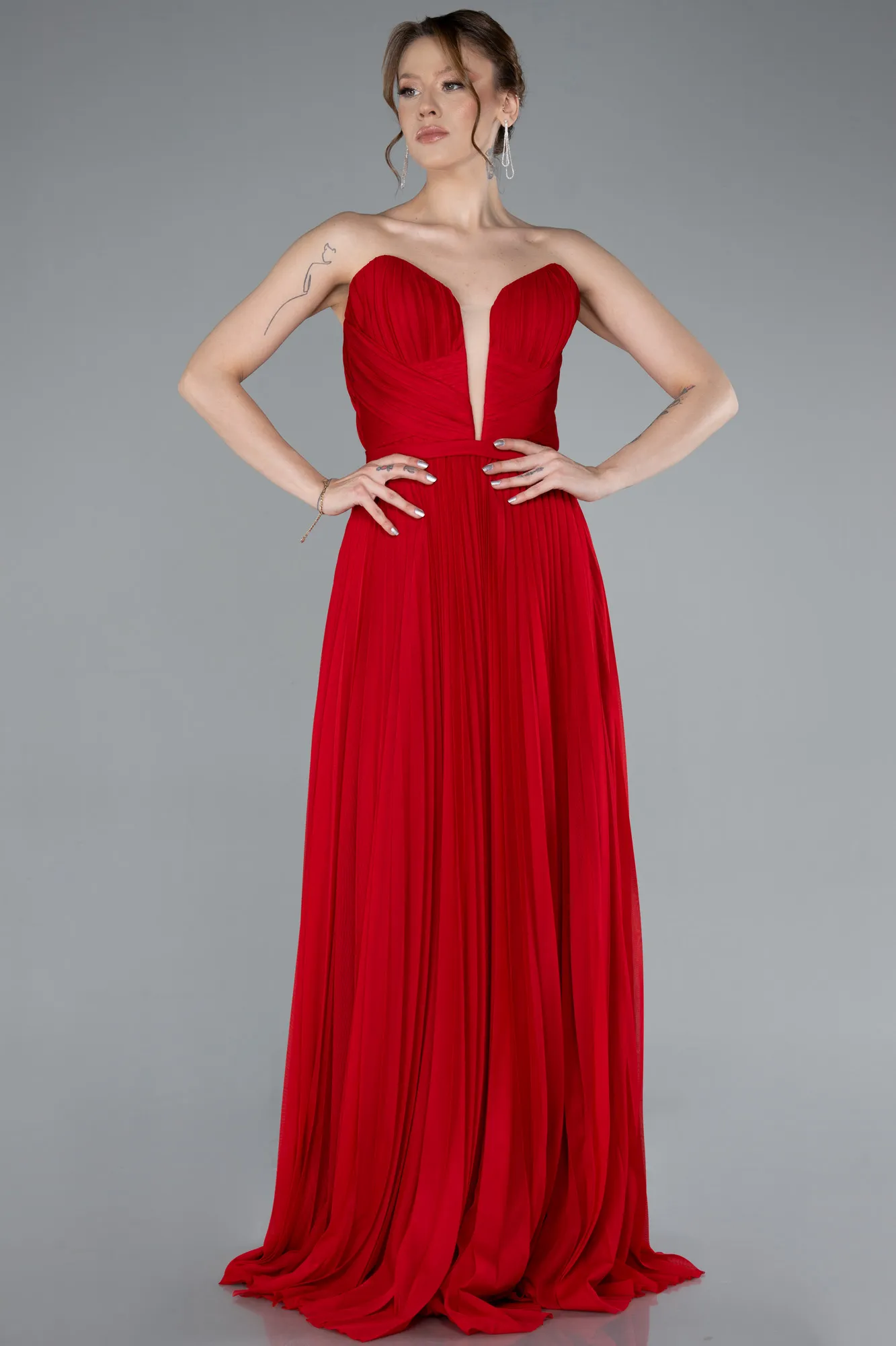 Red-Strapless Long Evening Dress ABU4813