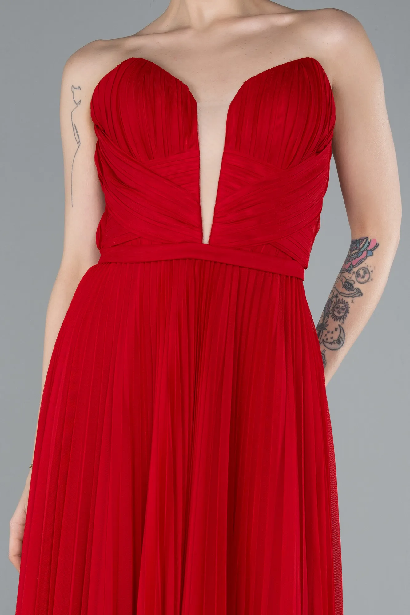 Red-Strapless Long Evening Dress ABU4813