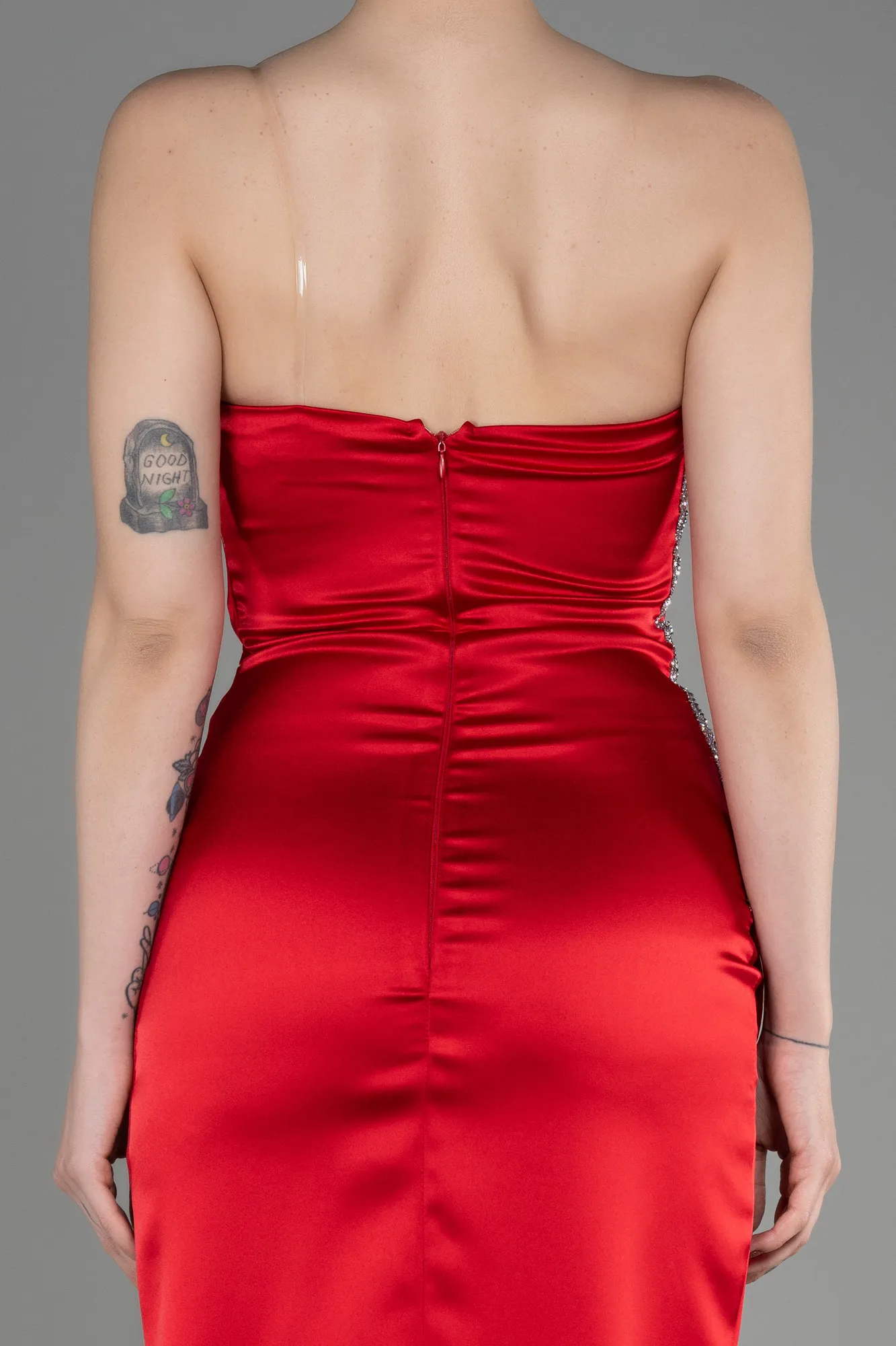 Red-Strapless Long Satin Evening Dress ABU3825