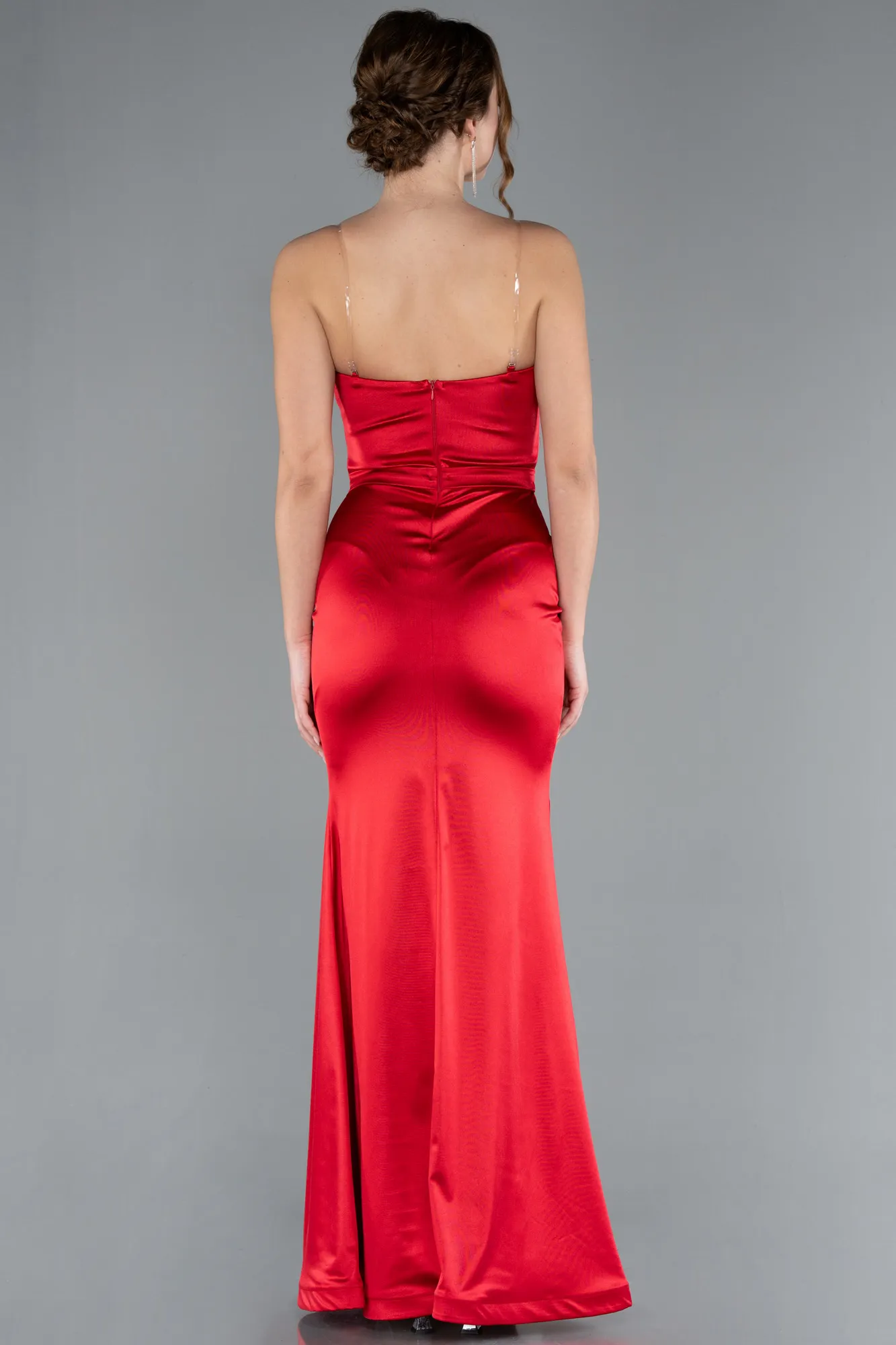 Red-Strapless Long Satin Mermaid Evening Dress ABU4770