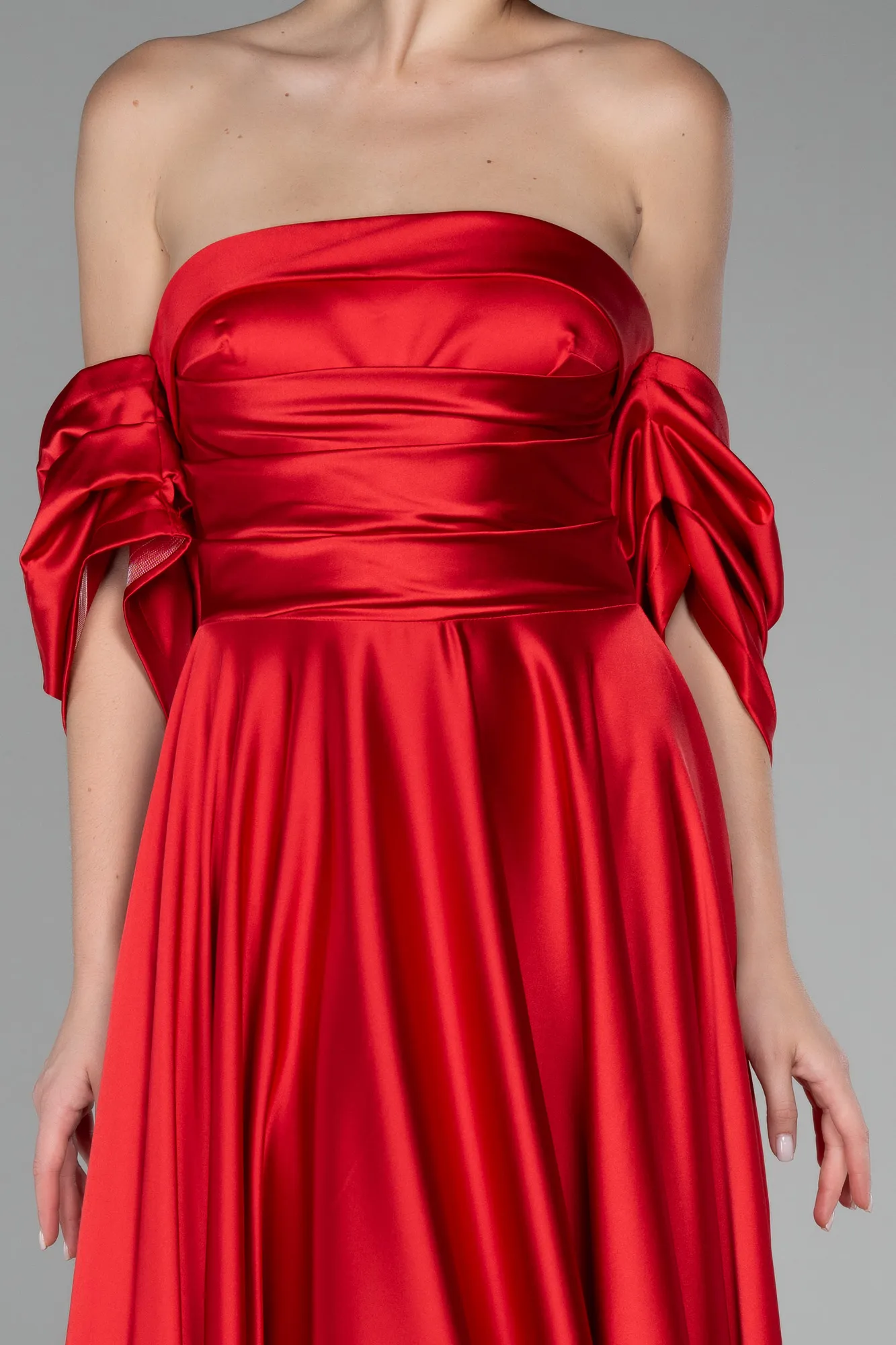 Red-Strapless Long Satin Prom Gown ABU4132