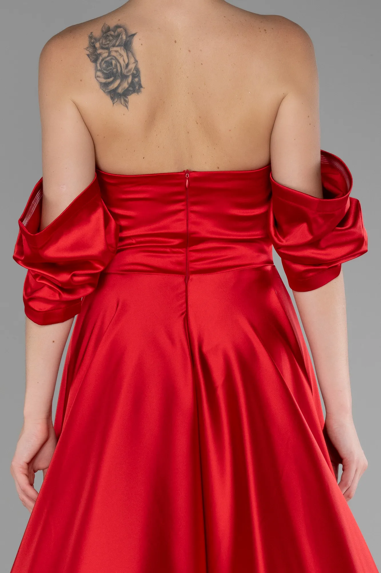 Red-Strapless Long Satin Prom Gown ABU4132