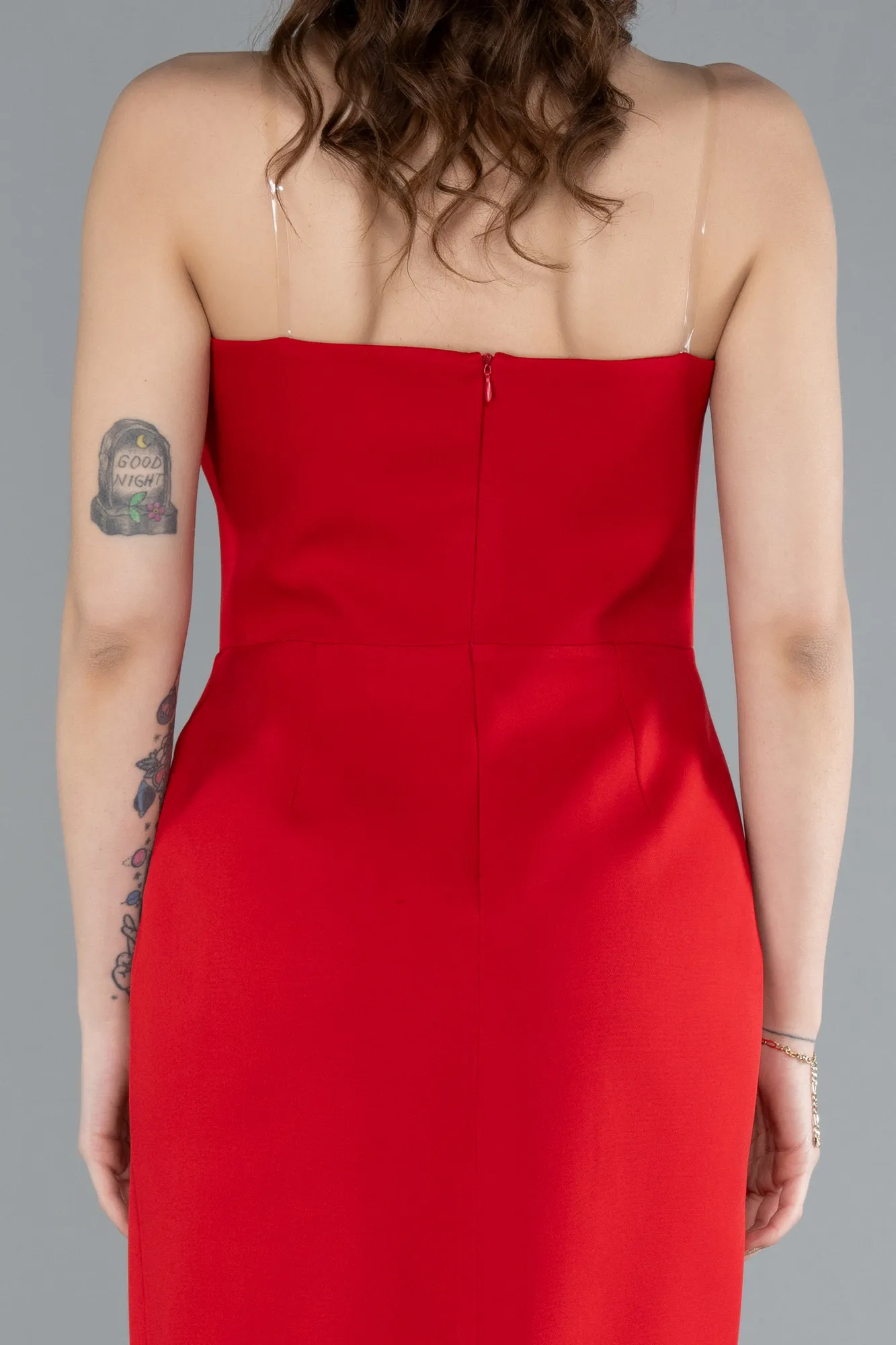 Red-Strapless Midi Cocktail Dress ABK2262