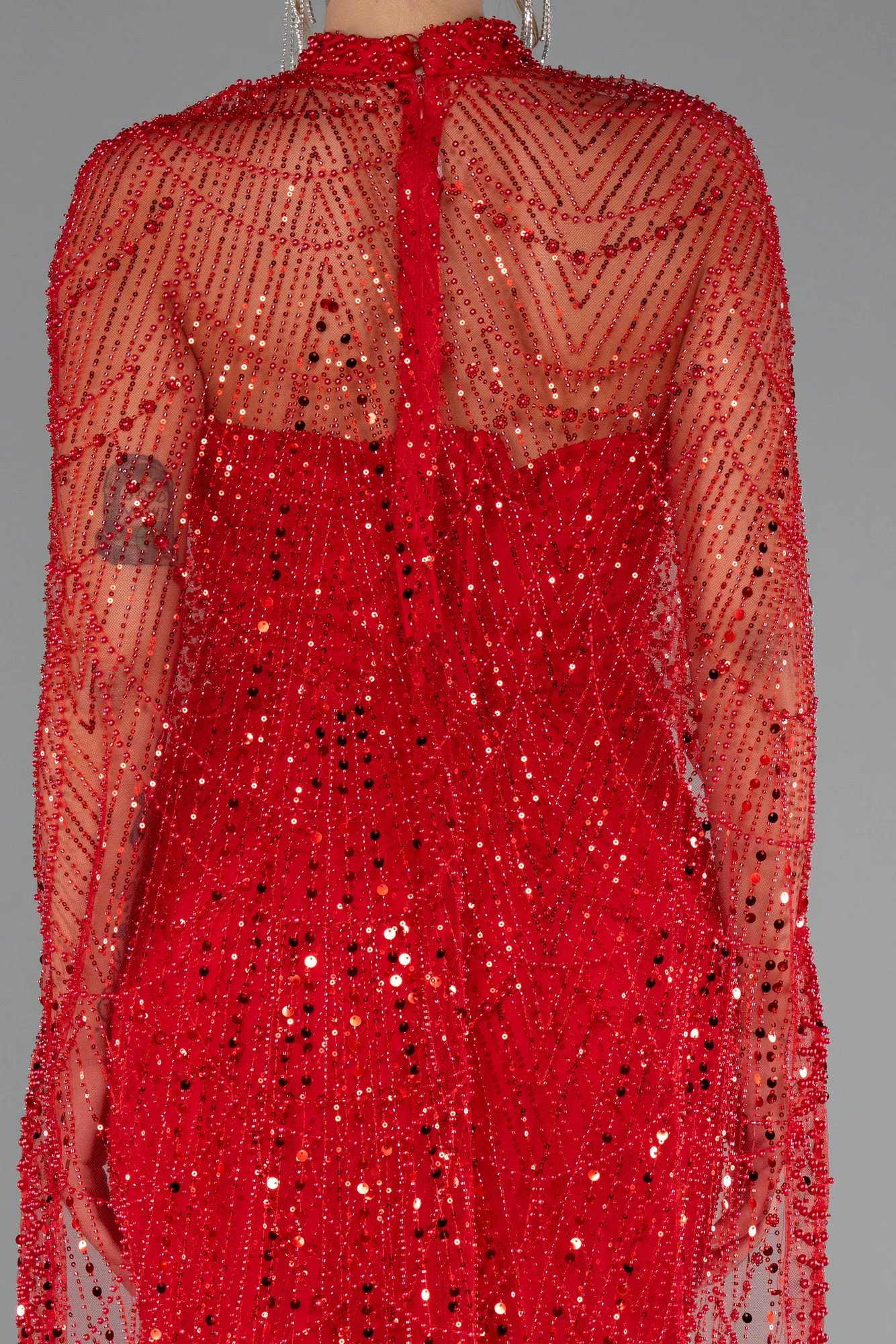 Red-Strapless Shawl Stoned Long Evening Gown ABU4517