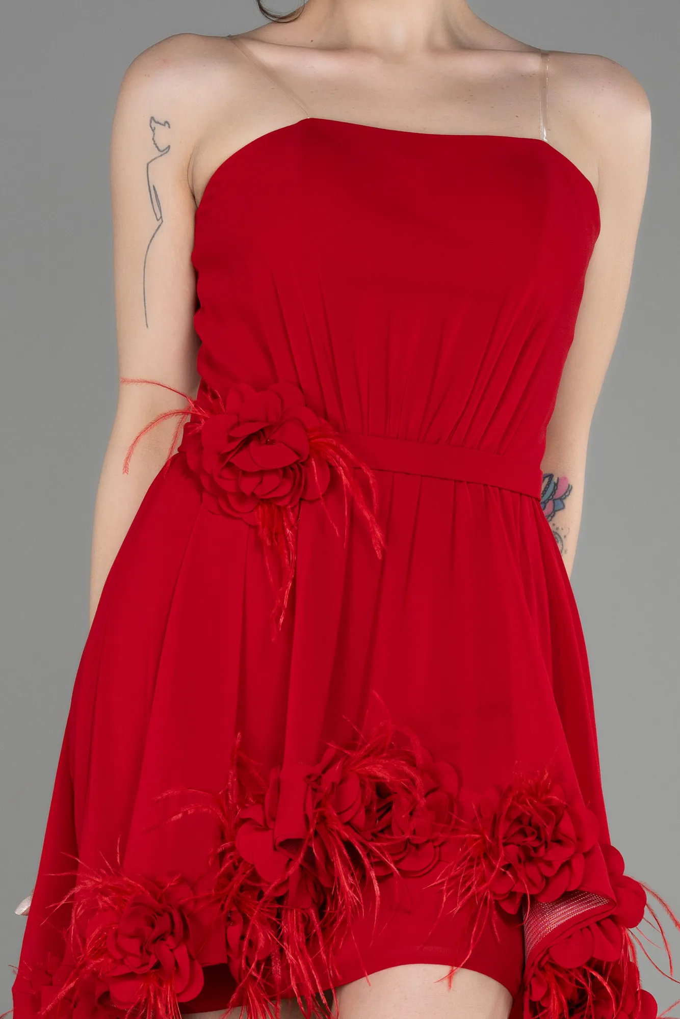 Red-Strapless Short Chiffon Cocktail Dress ABK2034