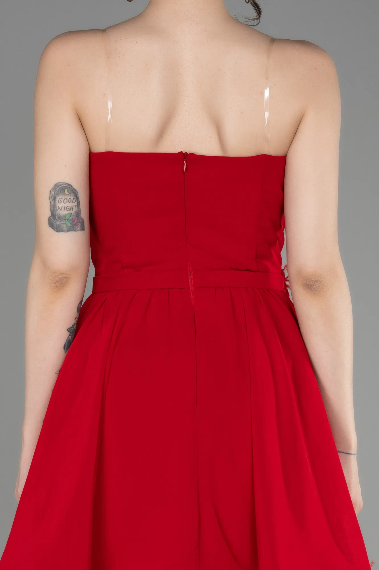 Red-Strapless Short Chiffon Cocktail Dress ABK2034
