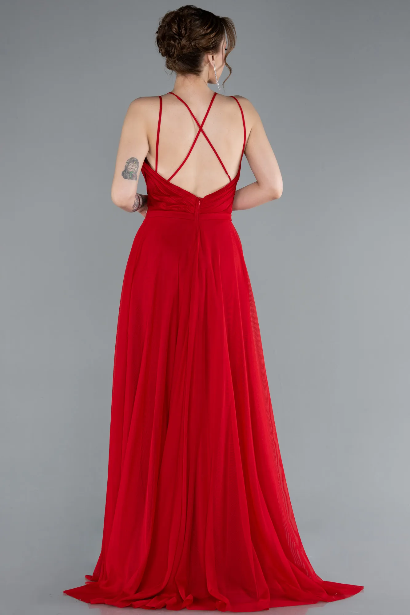 Red-Strapless Slit Long Evening Dress ABU4812