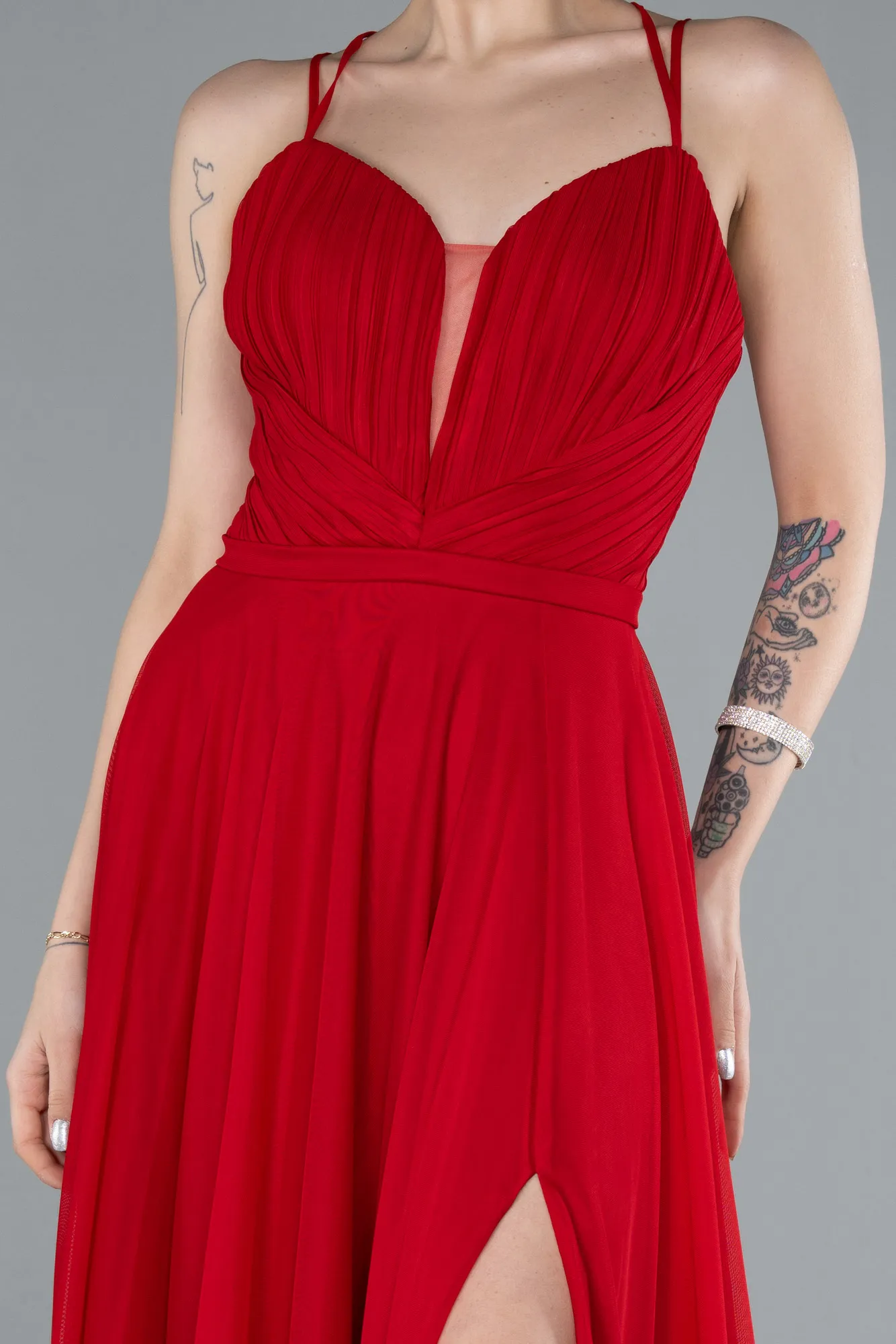 Red-Strapless Slit Long Evening Dress ABU4812