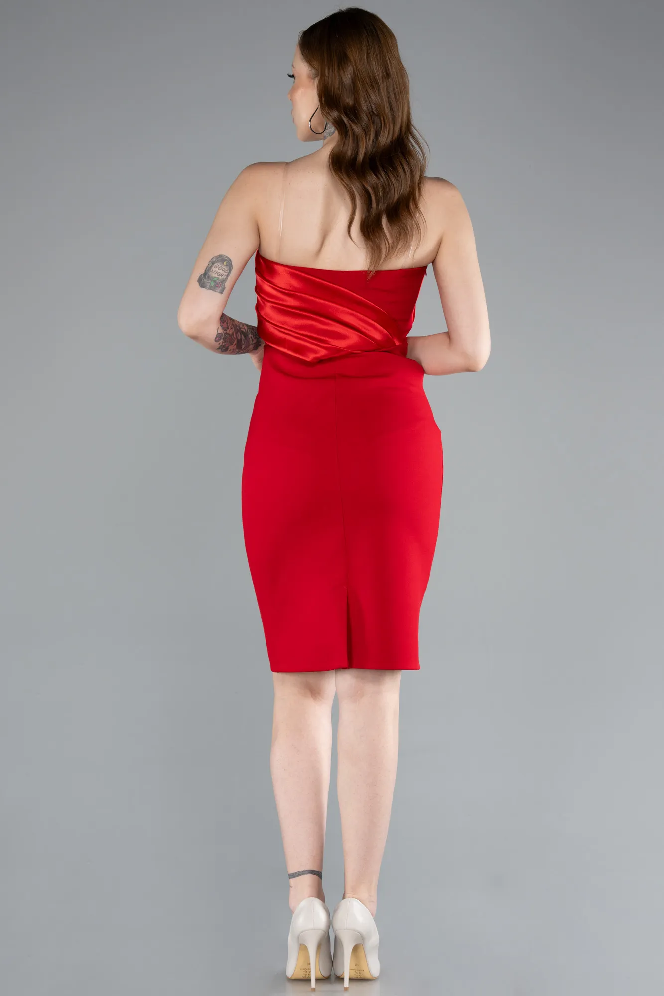 Red-Strapless Train Short Invitation Dress ABK2306