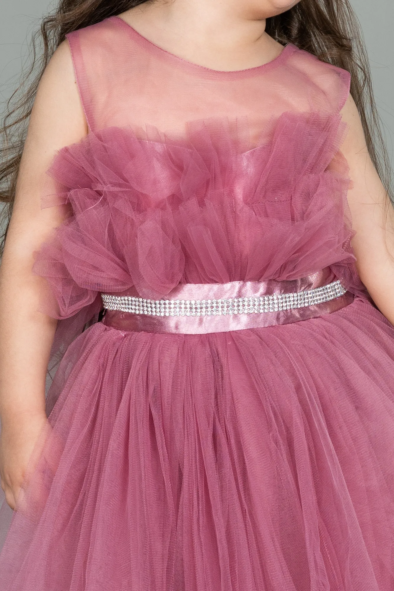 Rose Colored-Front Short Back Long Girl Dress ABO100