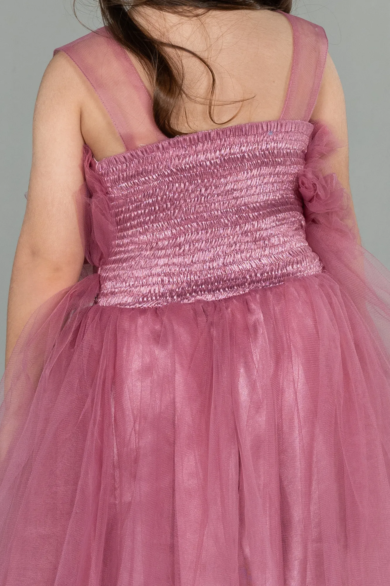 Rose Colored-Front Short Back Long Girl Dress ABO100