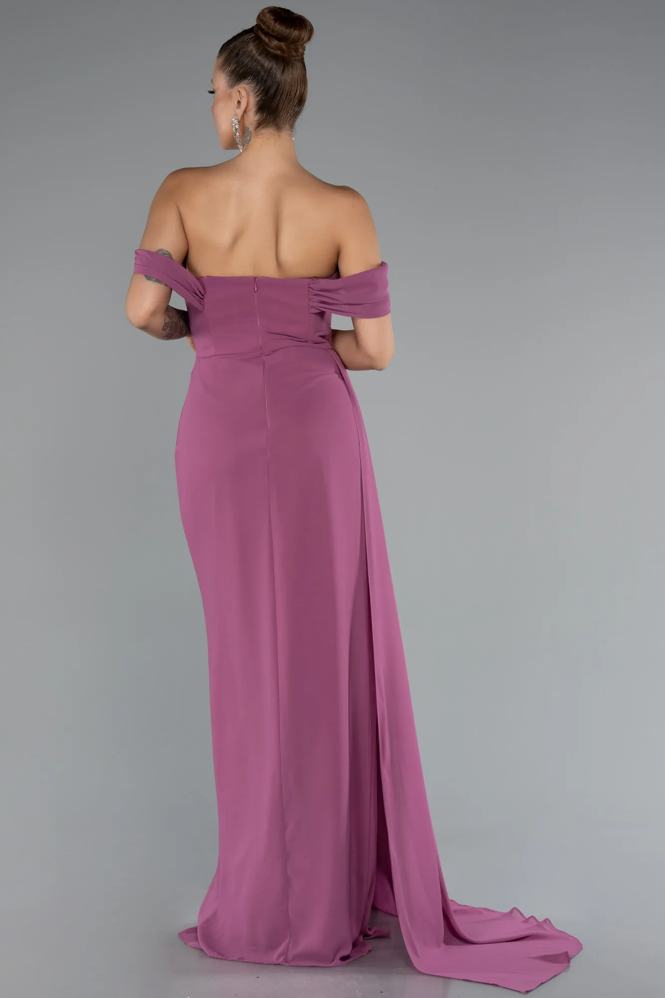 Rose Colored-Long Chiffon Evening Dress ABU4925