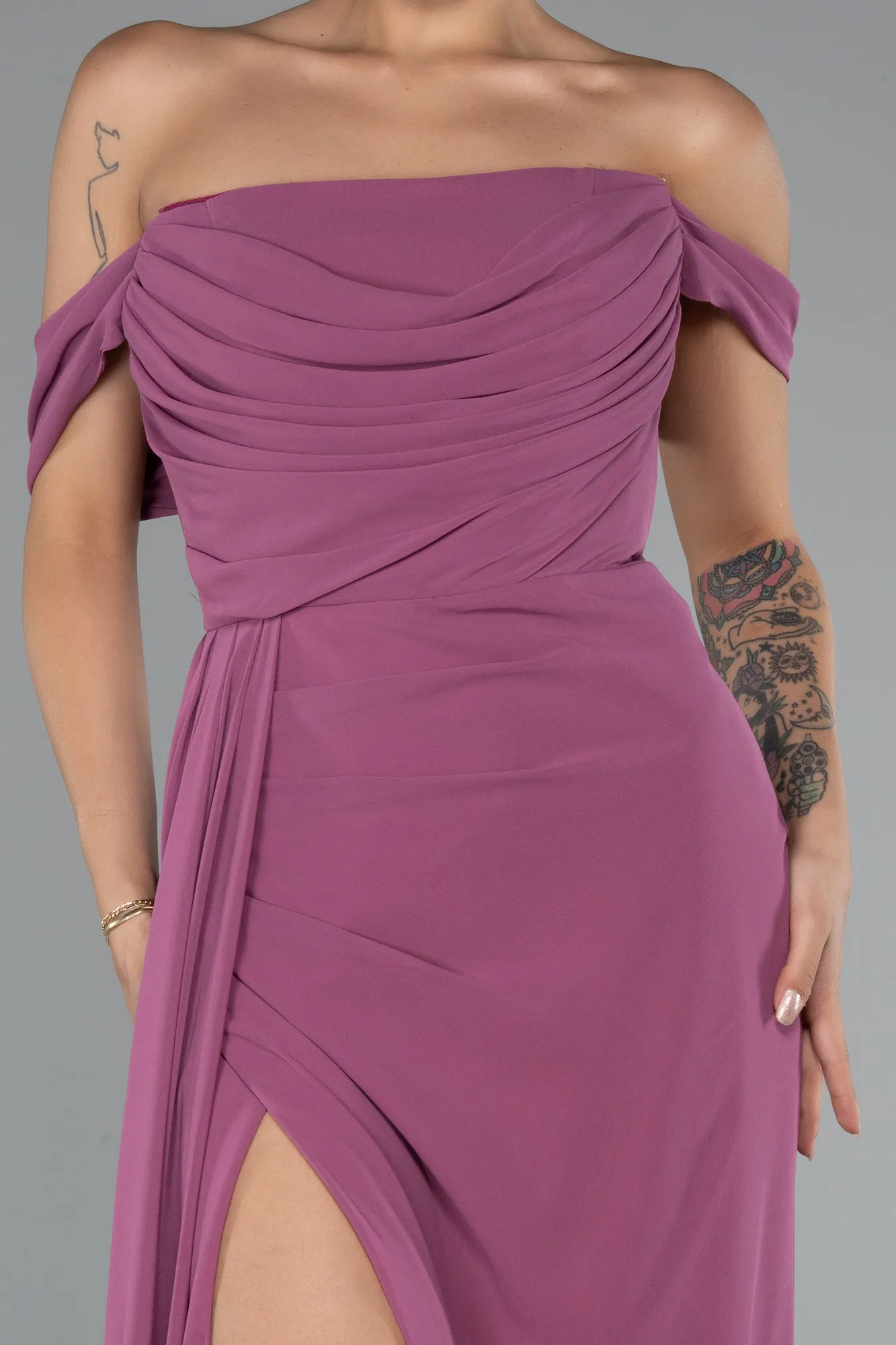 Rose Colored-Long Chiffon Evening Dress ABU4925