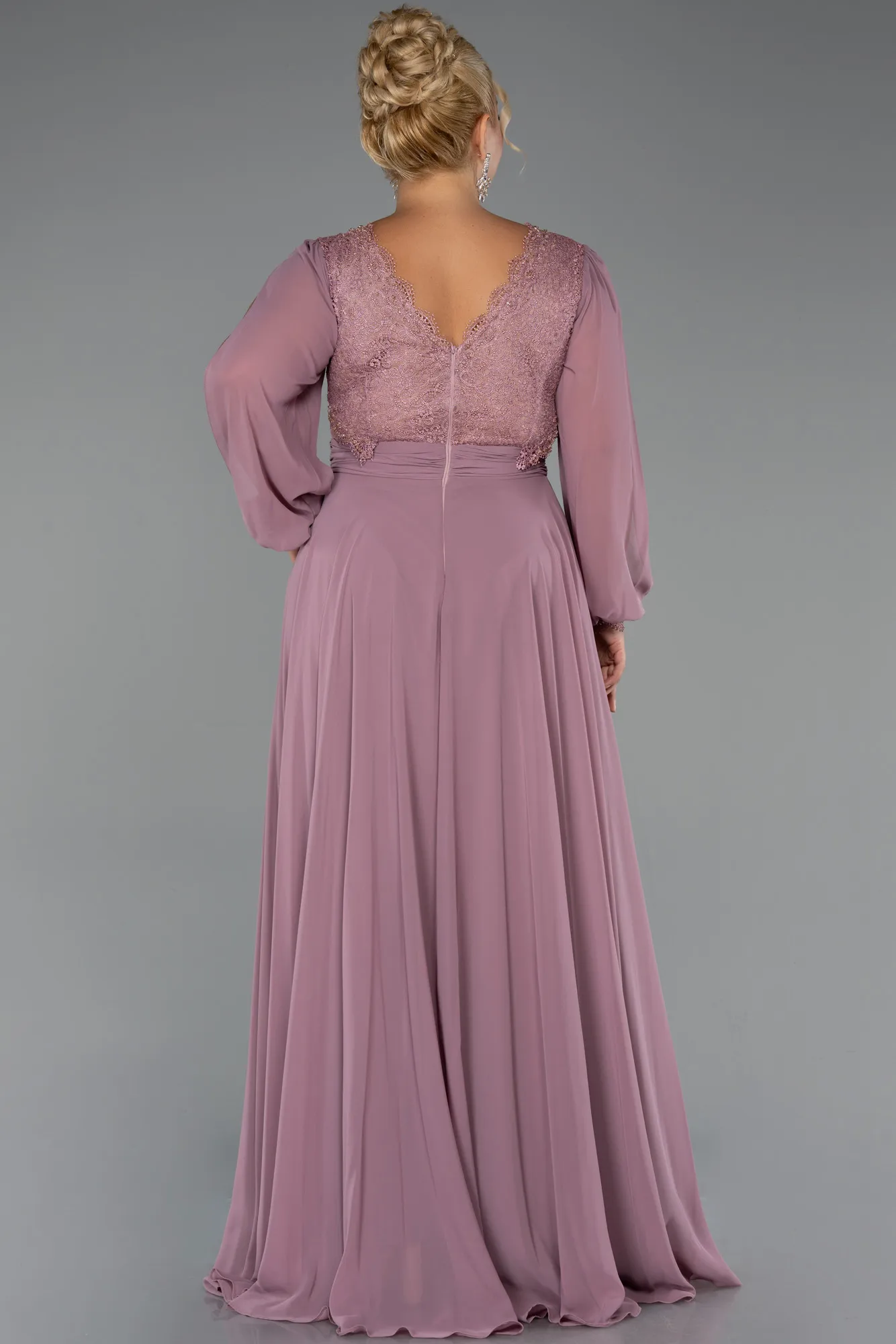 Rose Colored-Long Chiffon Formal Plus Size Dress ABU5276