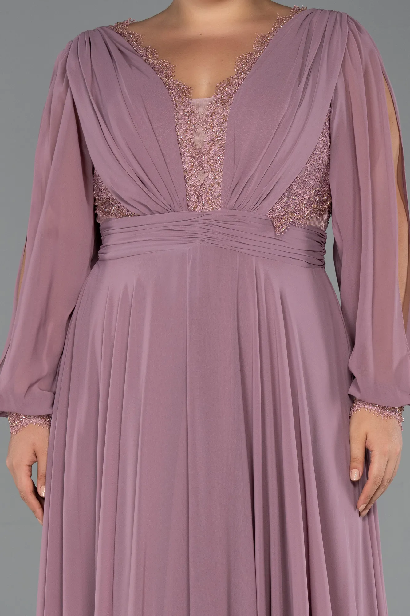 Rose Colored-Long Chiffon Formal Plus Size Dress ABU5276