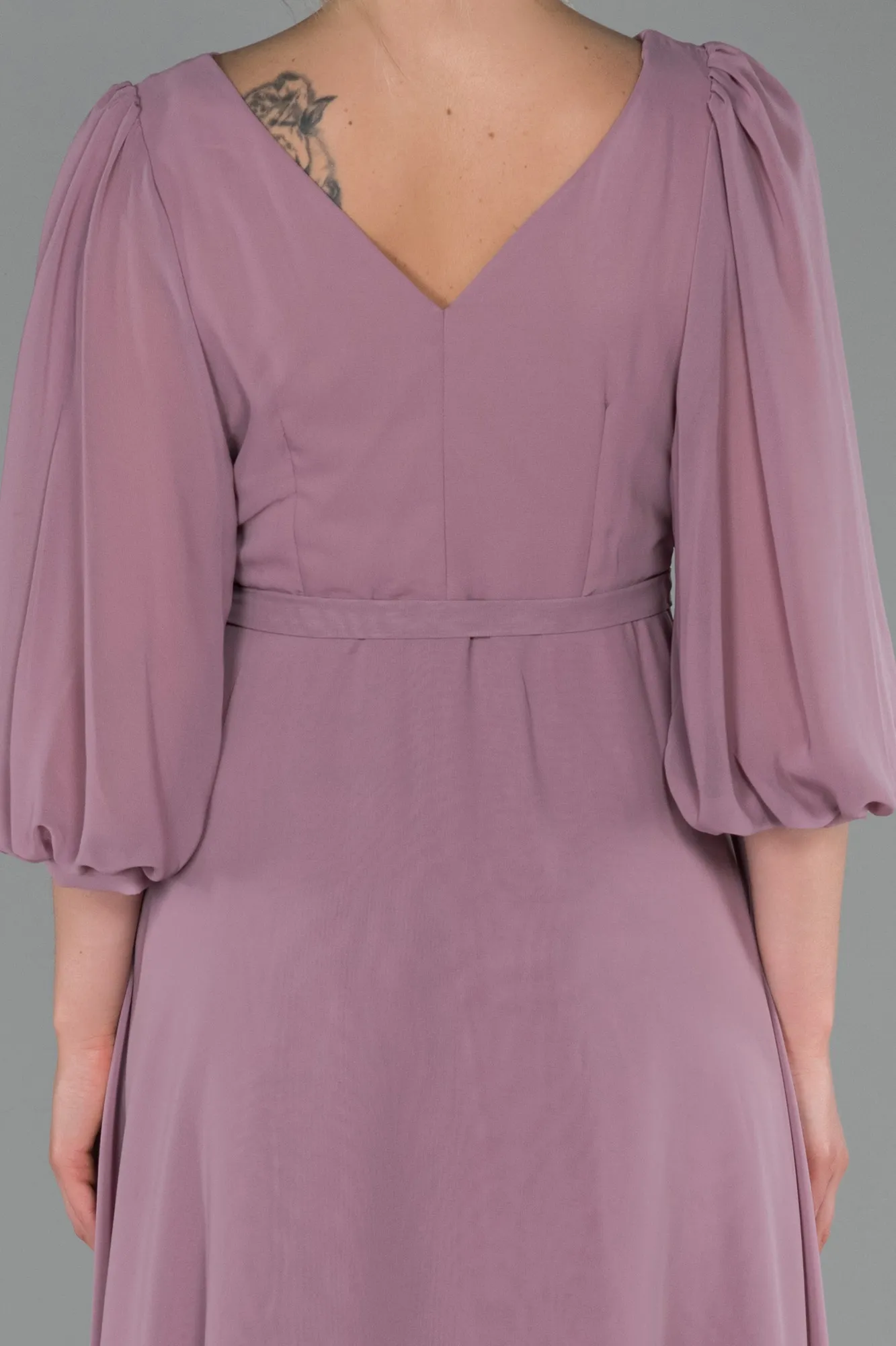 Rose Colored-Long Chiffon Invitation Dress ABU1729