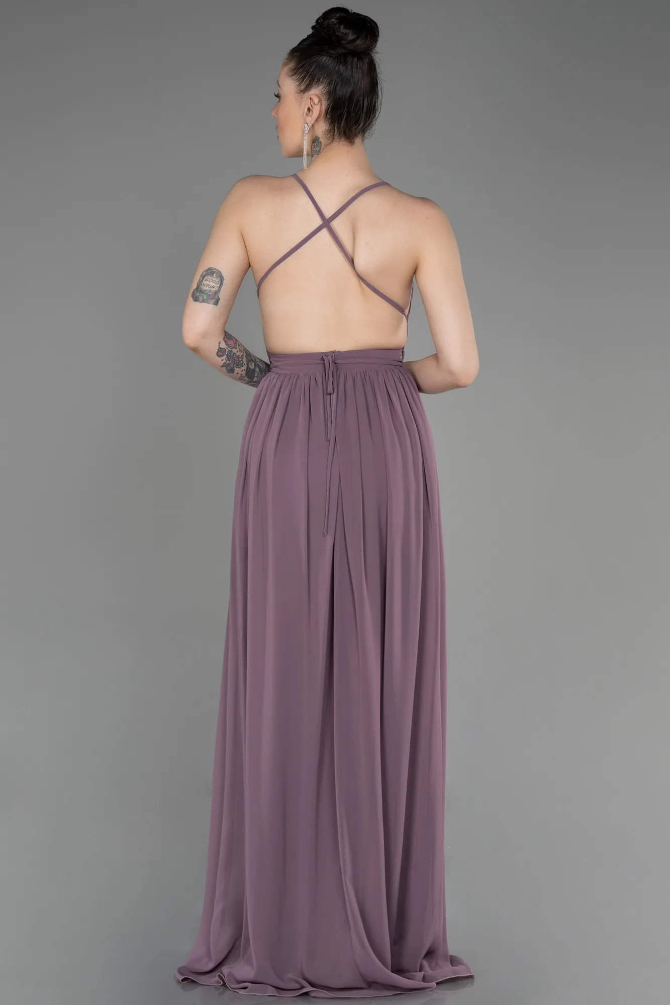 Rose Colored-Long Chiffon Prom Gown ABU3548