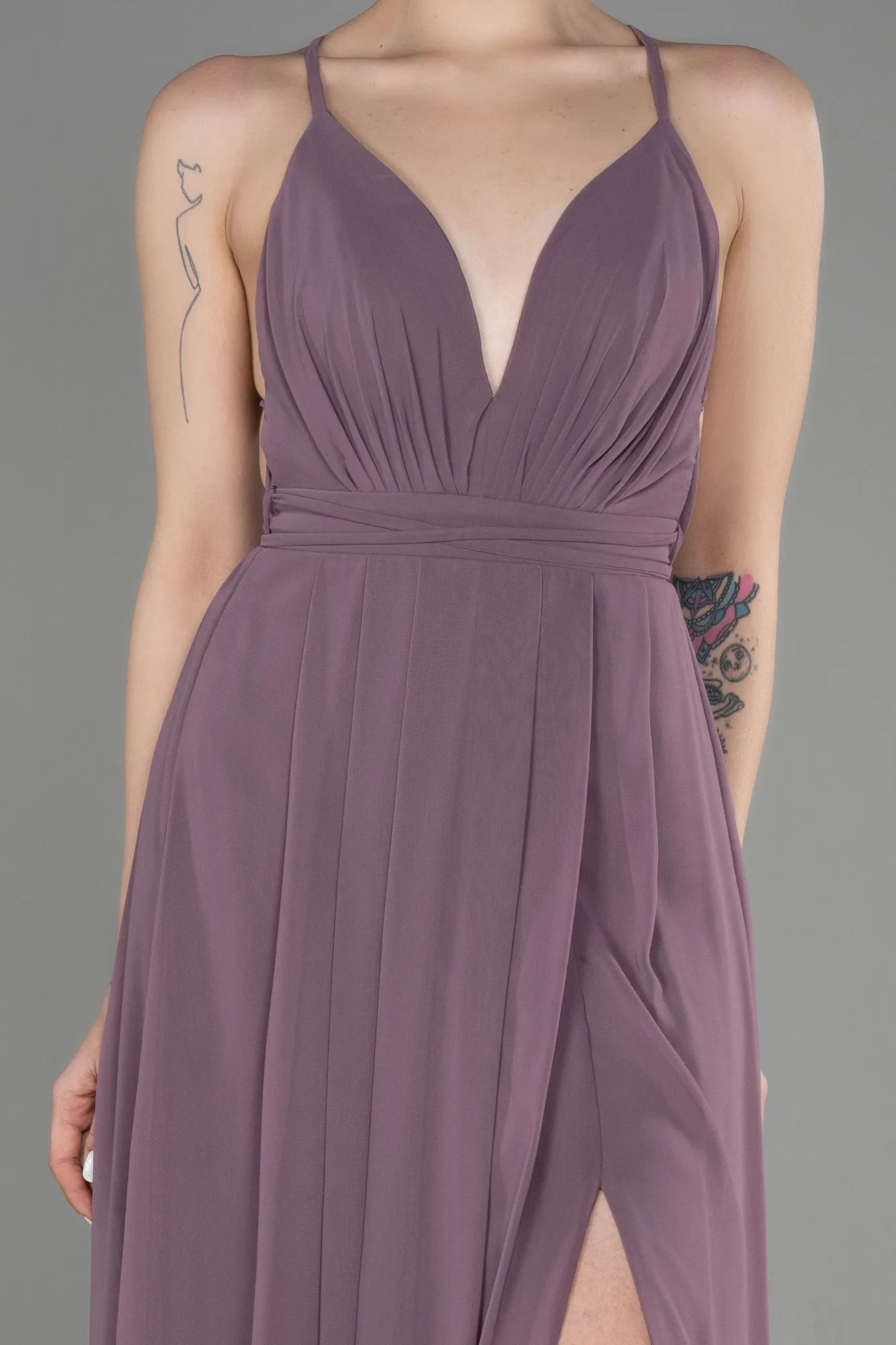 Rose Colored-Long Chiffon Prom Gown ABU3548