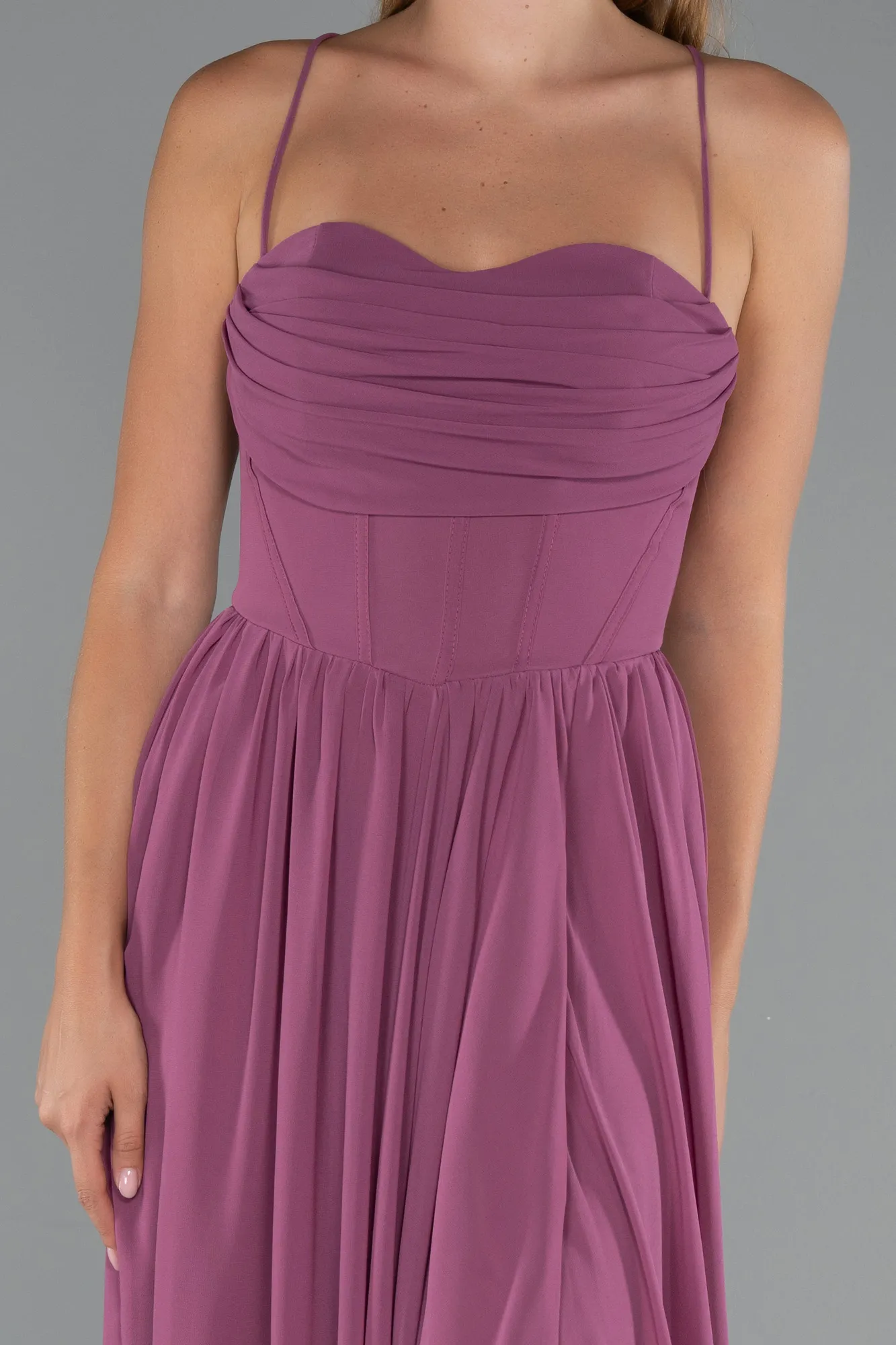 Rose Colored-Long Chiffon Prom Gown ABU5223