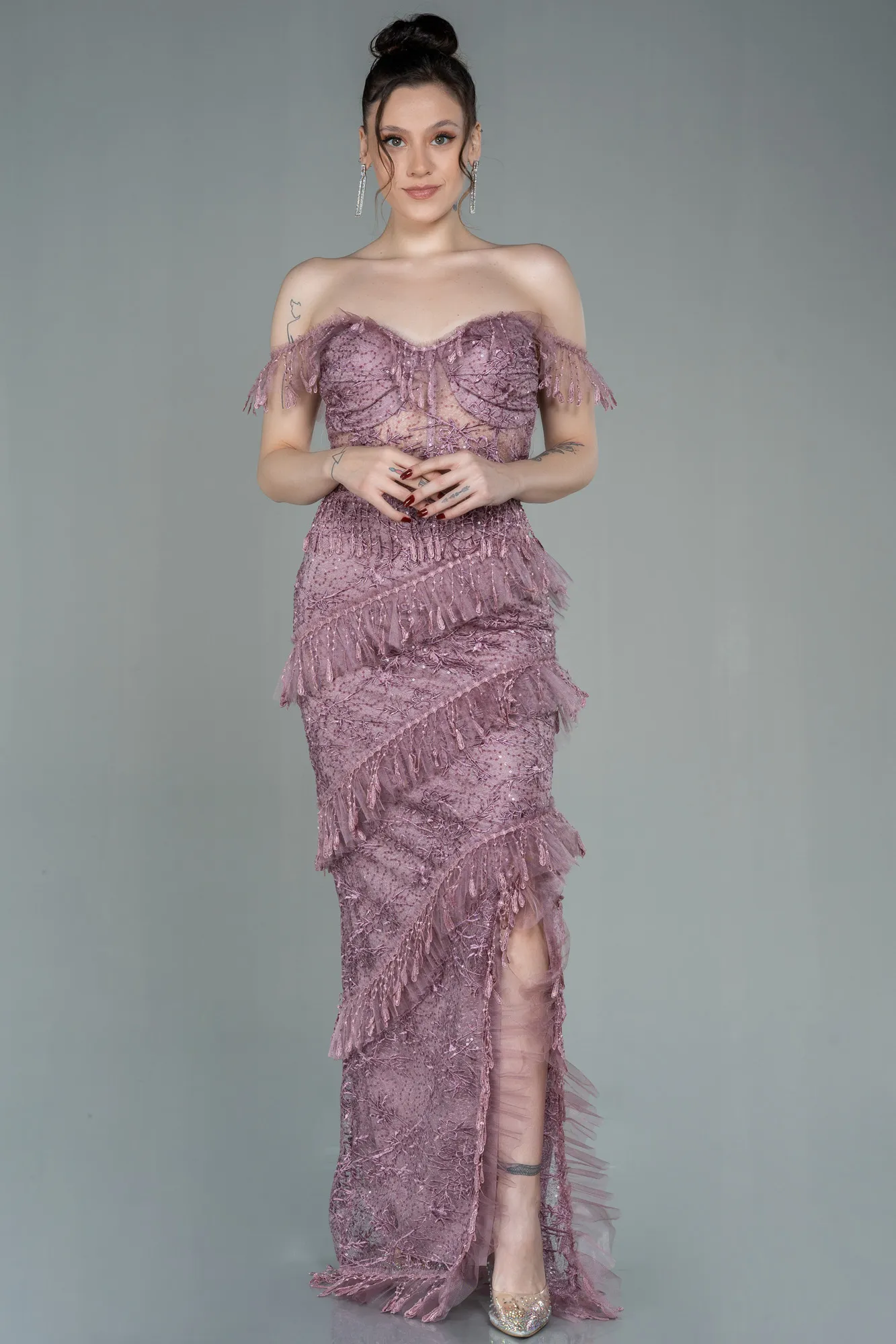 Rose Colored-Long Evening Dress ABU1596