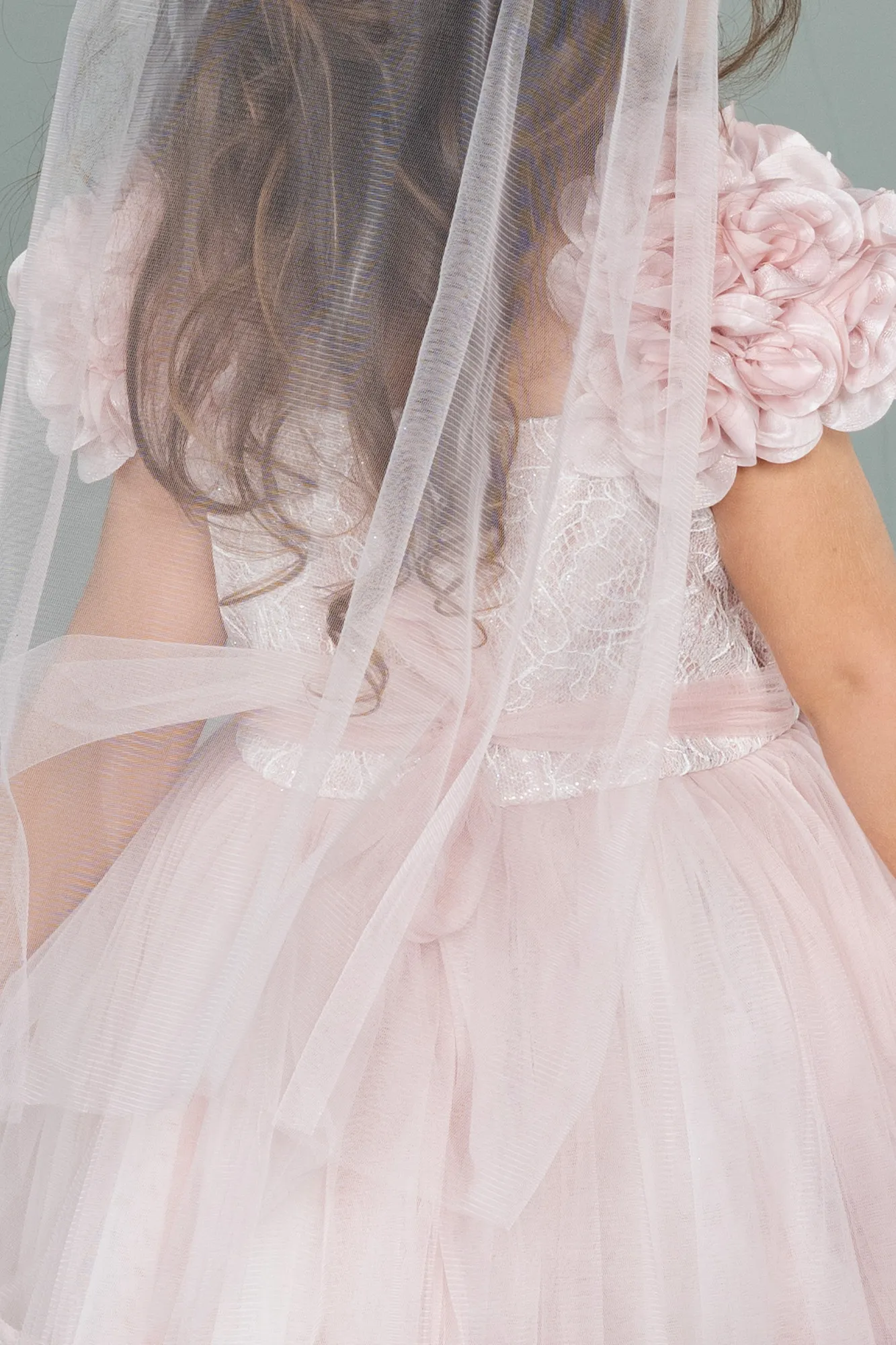 Rose Colored-Long Girl Dress ABU1250