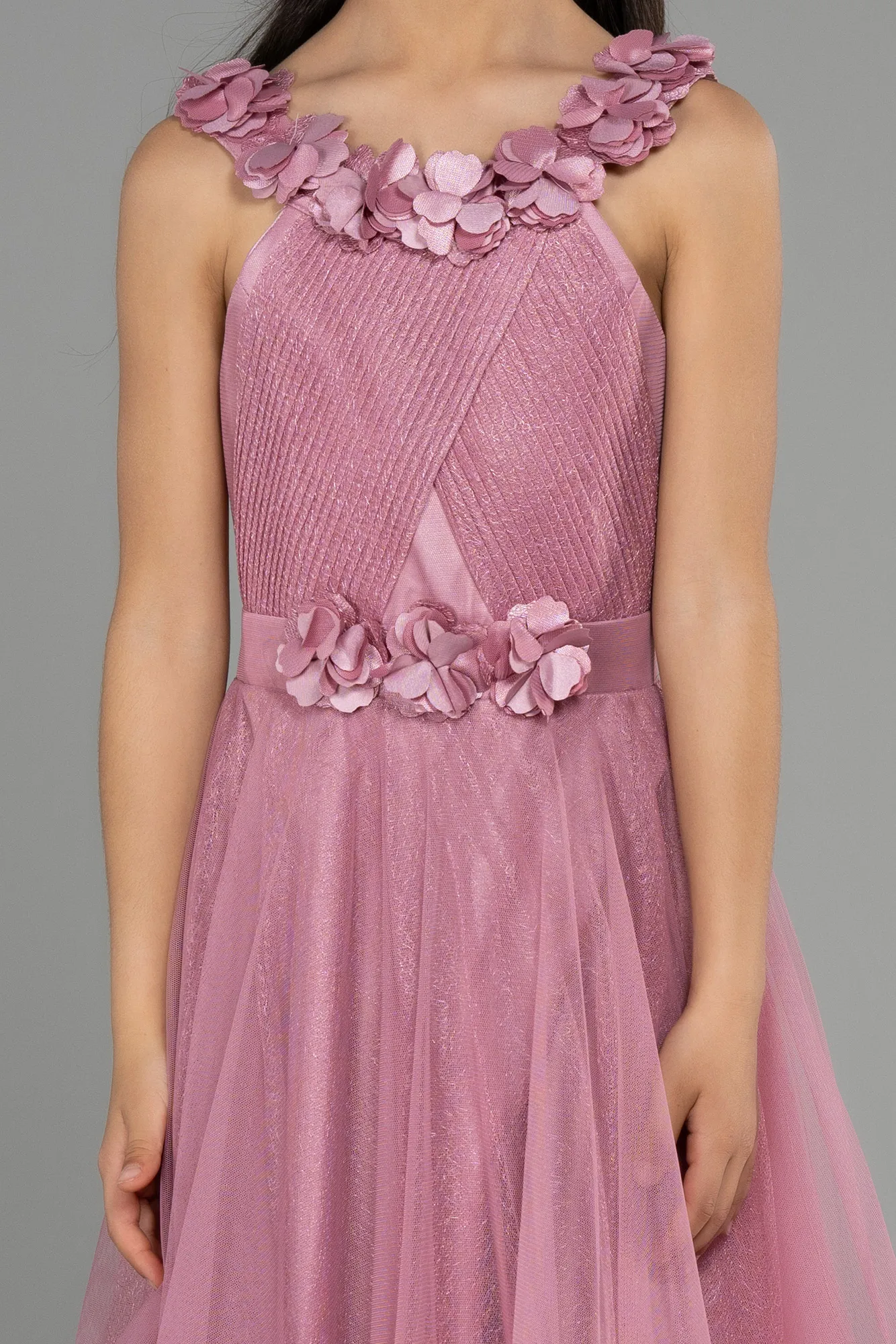 Rose Colored-Long Girl Dress ABU3727