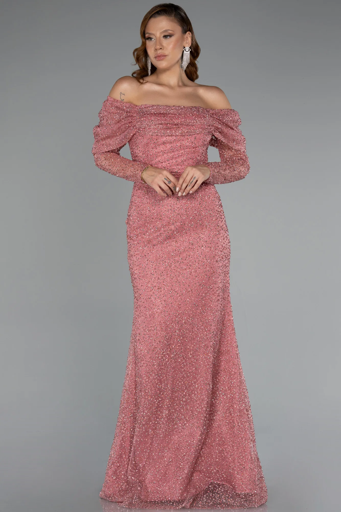Rose Colored-Long Mermaid Prom Dress ABU3756